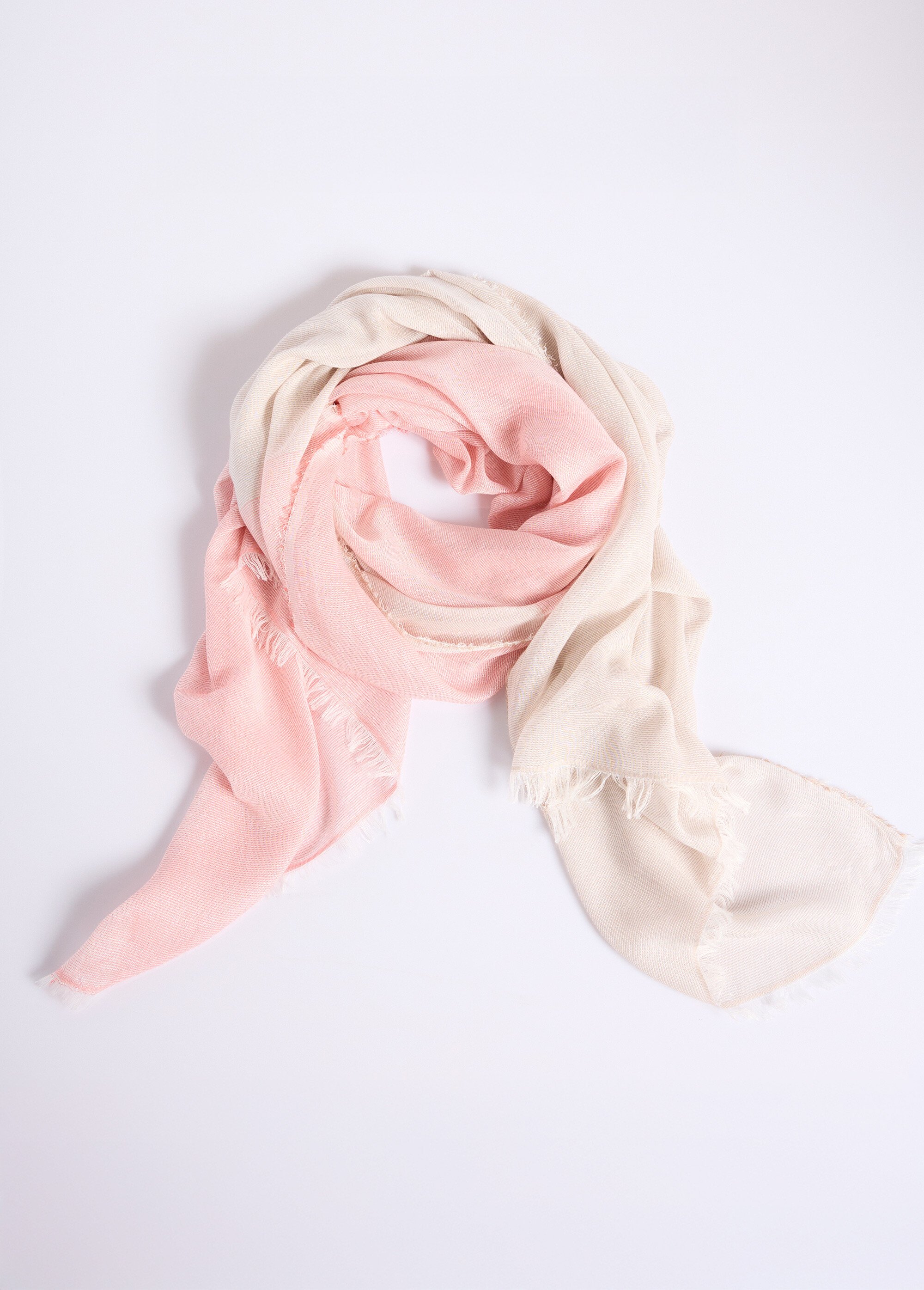 Foulard ou étole bicolore pastel irisé frangé Femme CORAIL ET BEIGE UBIS FA1