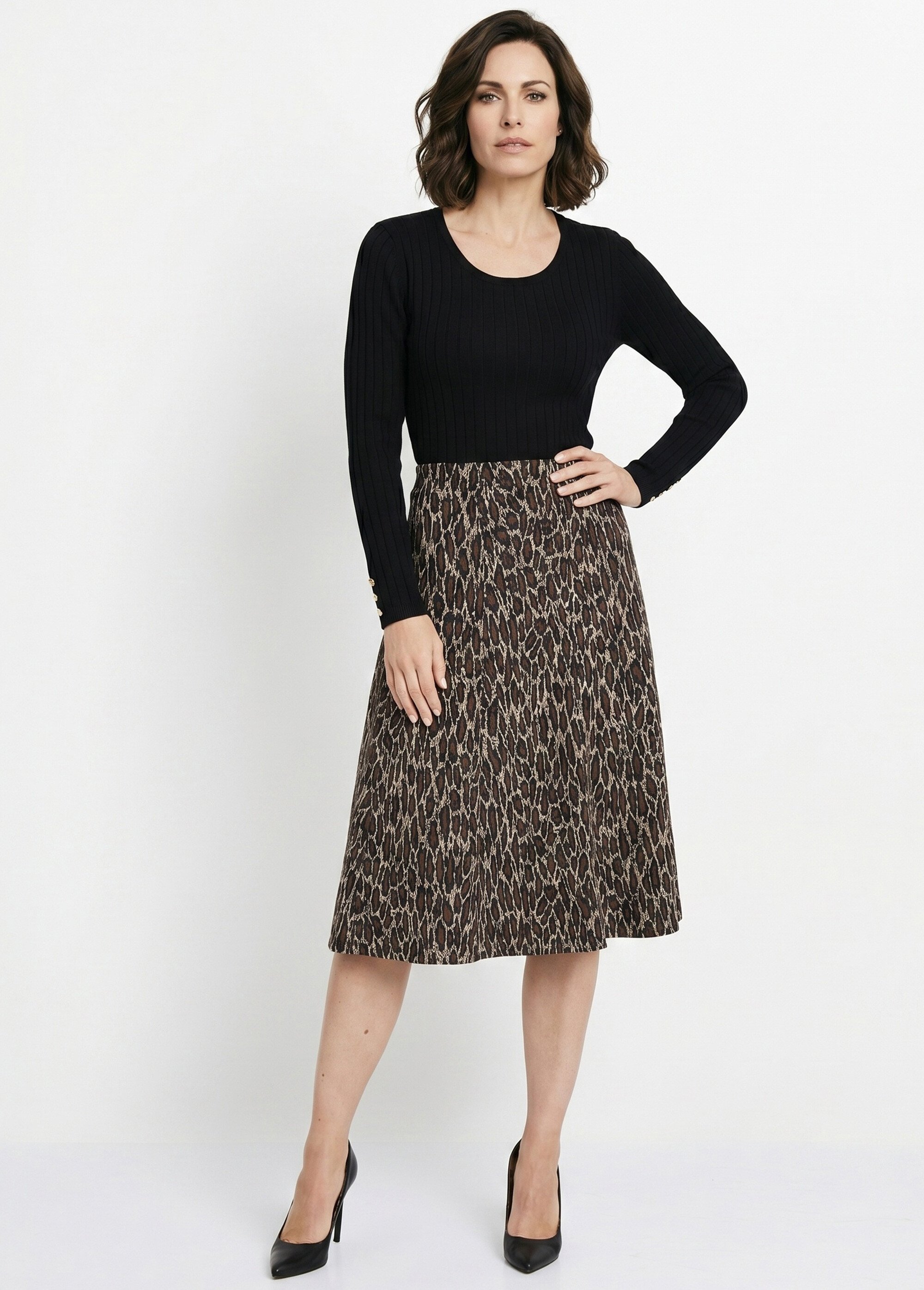 Jupe longue évasée maille jacquard Femme Marron LOURDISE MV1