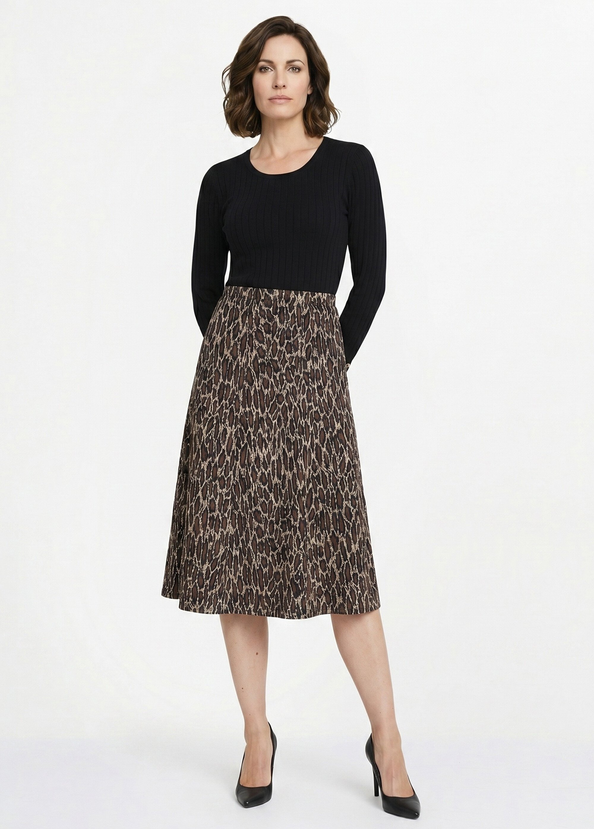 Jupe longue évasée maille jacquard Femme Marron LOURDISE SI1