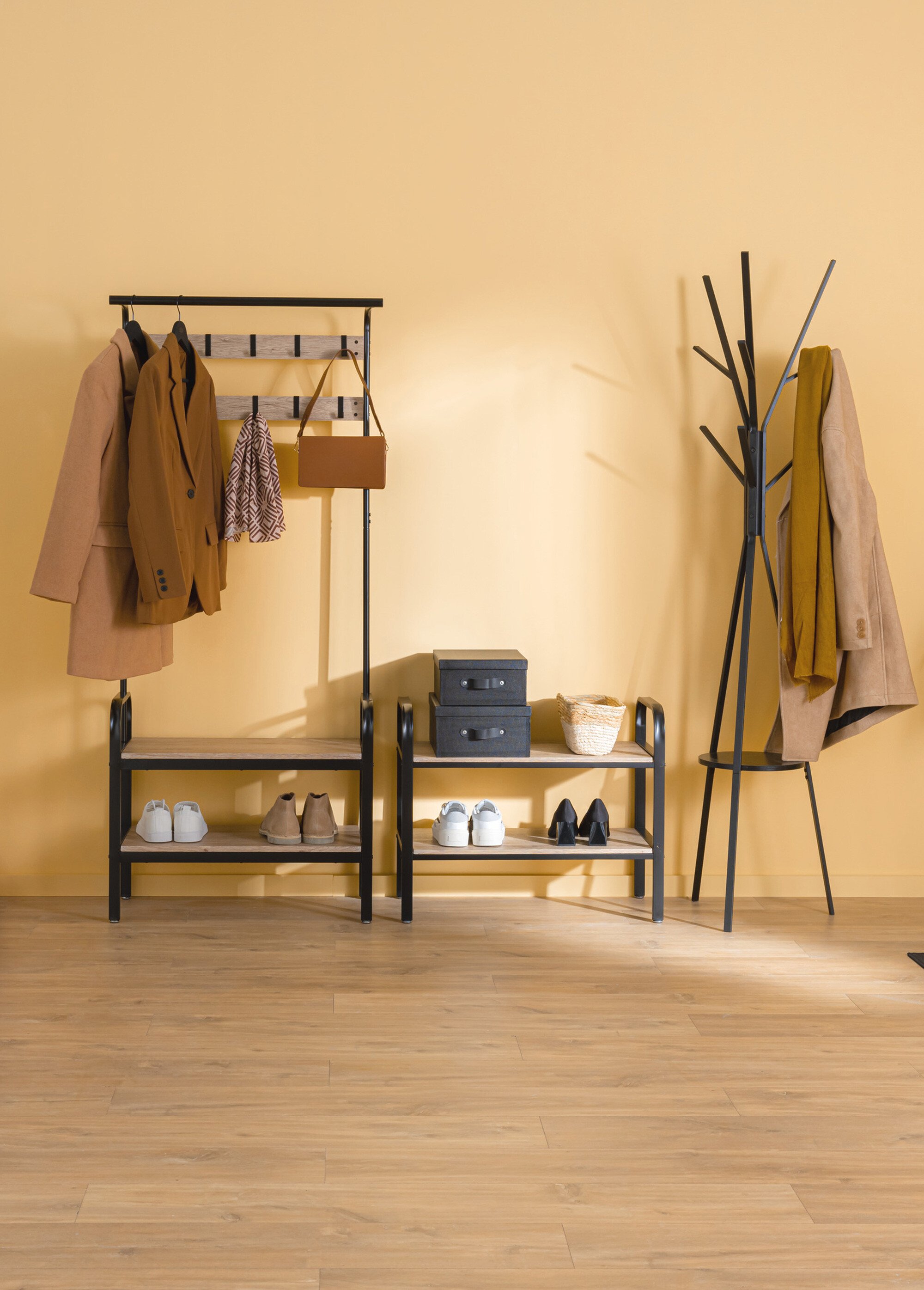 Meuble d'entrée 10 patères + 2 niveaux BEIGE JJA-160407 SI1