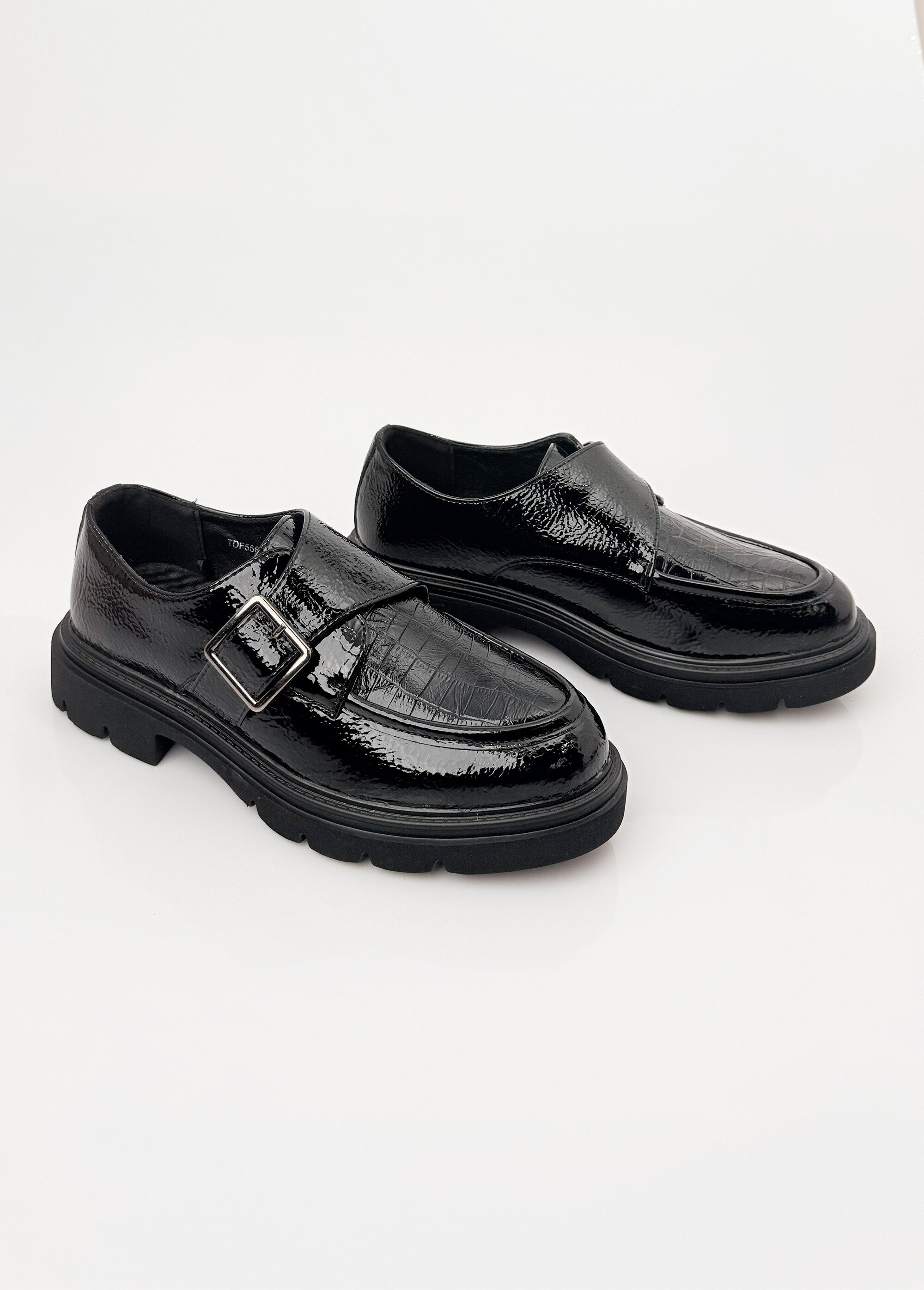 Mocassins vernis à boucle semelle chunky Femme Noir JP-TDF5562 DE1