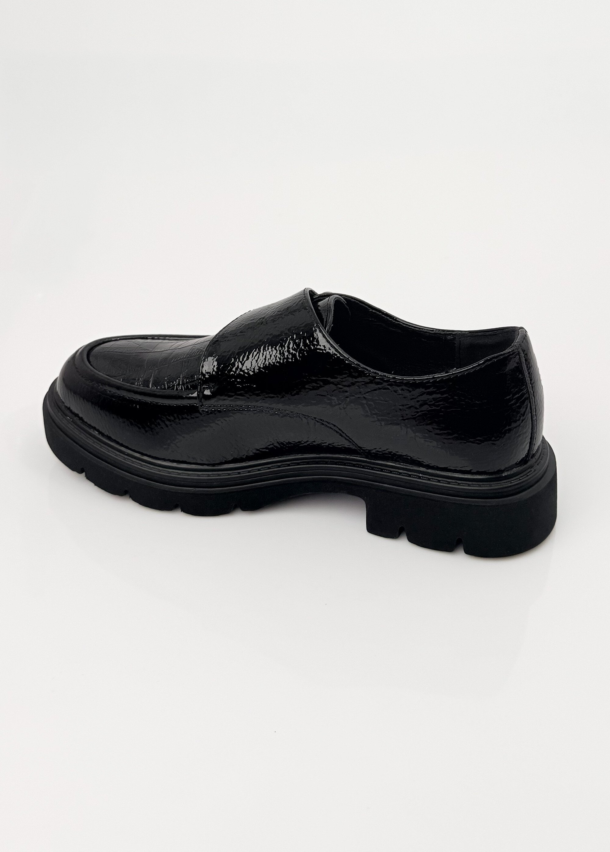 Mocassins vernis à boucle semelle chunky Femme Noir JP-TDF5562 DO1