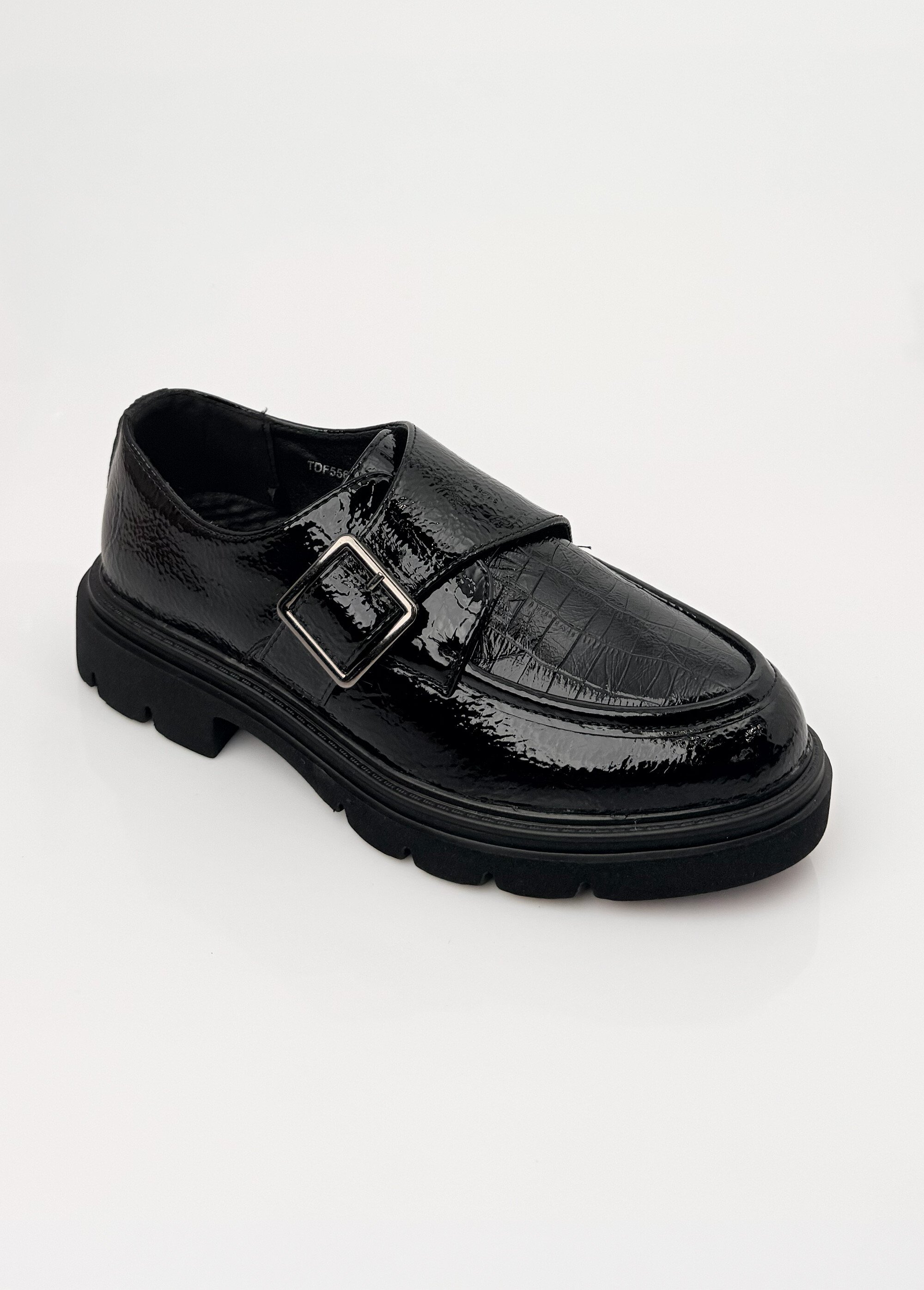 Mocassins vernis à boucle semelle chunky Femme Noir JP-TDF5562 FA1