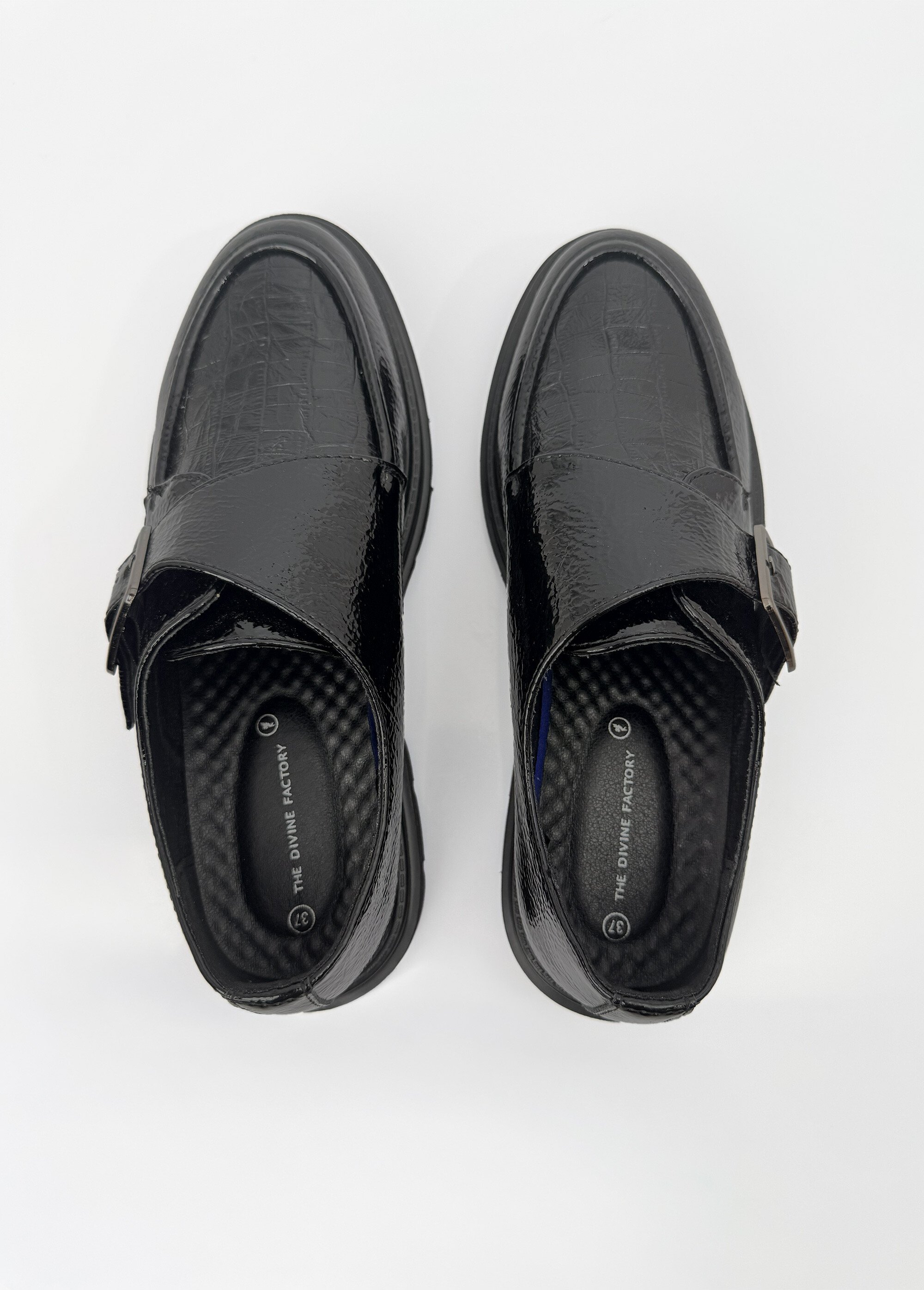 Mocassins vernis à boucle semelle chunky Femme Noir JP-TDF5562 OV1