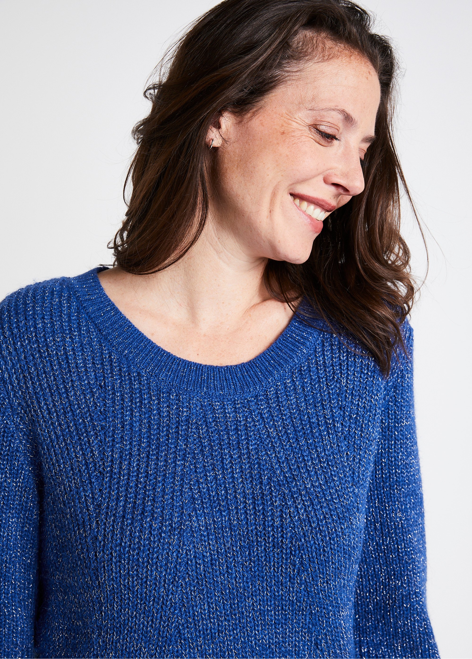 Pull col rond maille perlée avec laine
