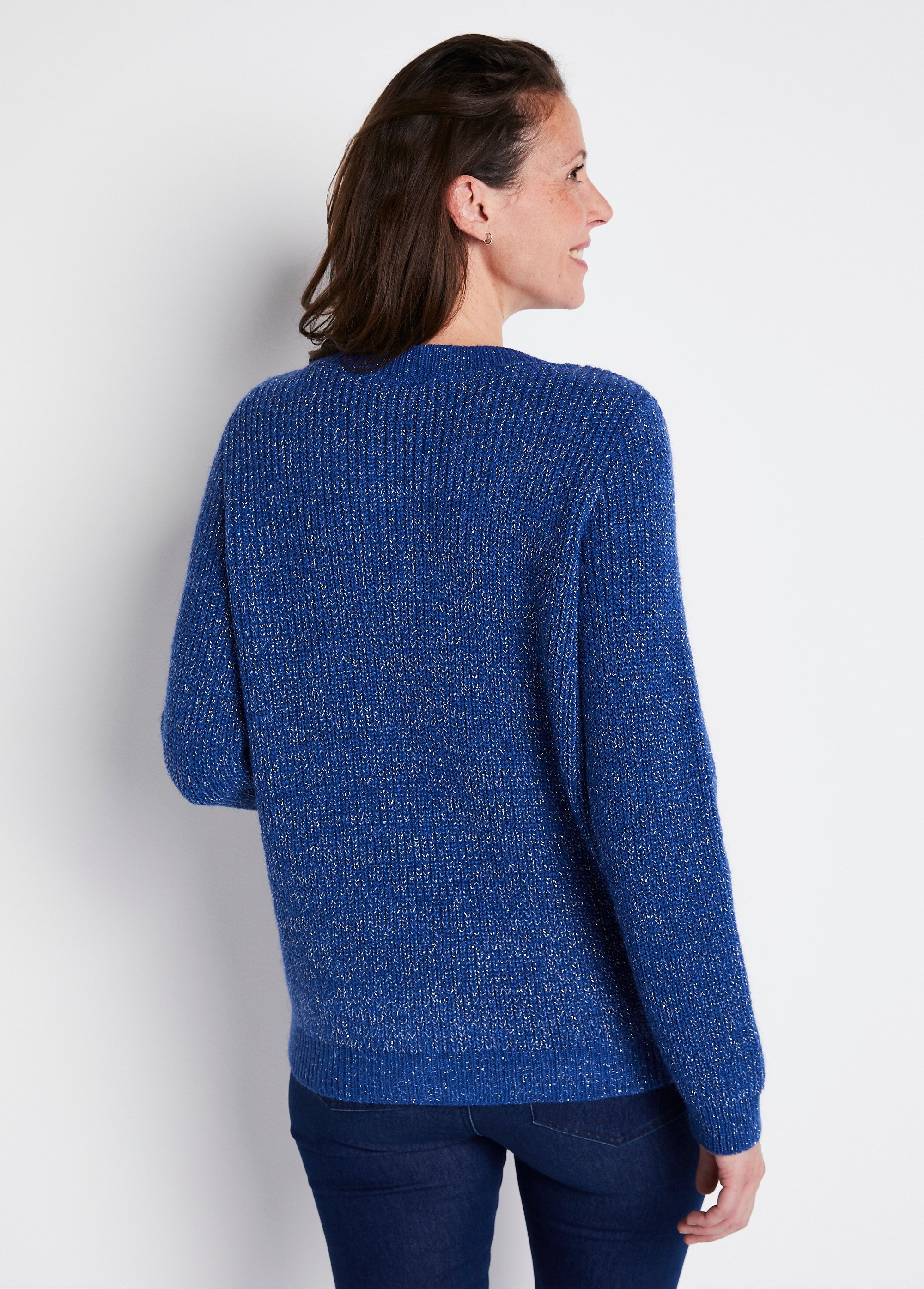 Pull col rond maille perlée avec laine