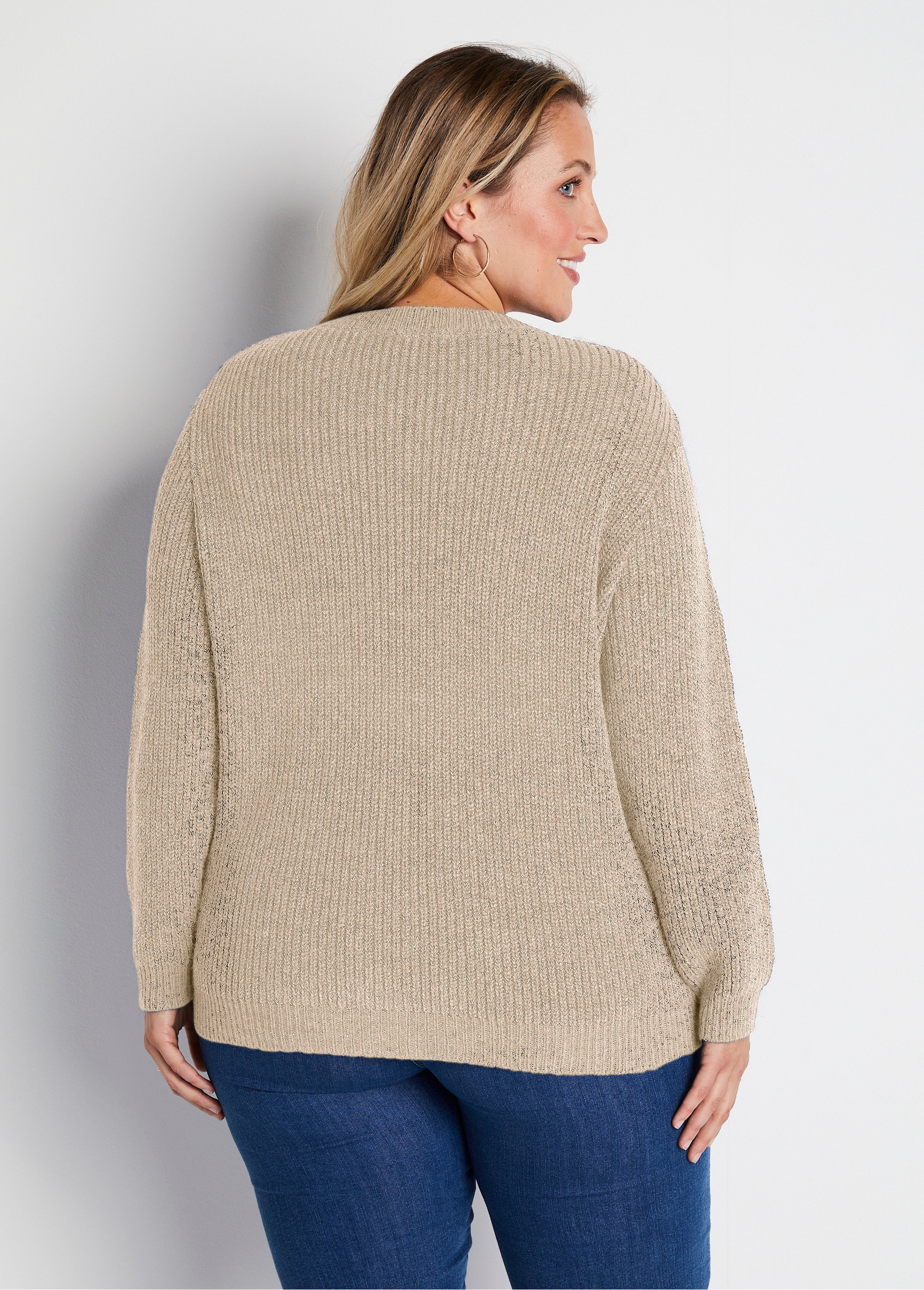 Pull col rond maille perlée avec laine
