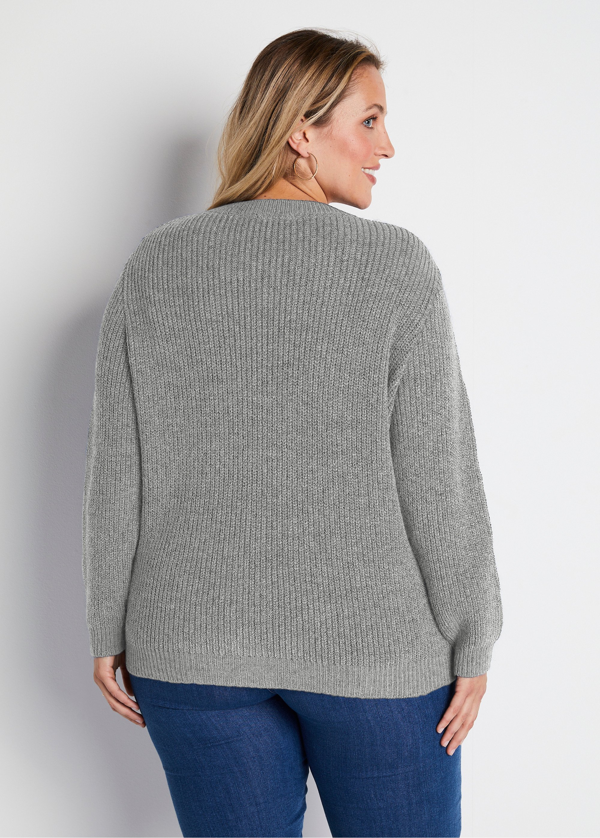 Pull col rond maille perlée avec laine