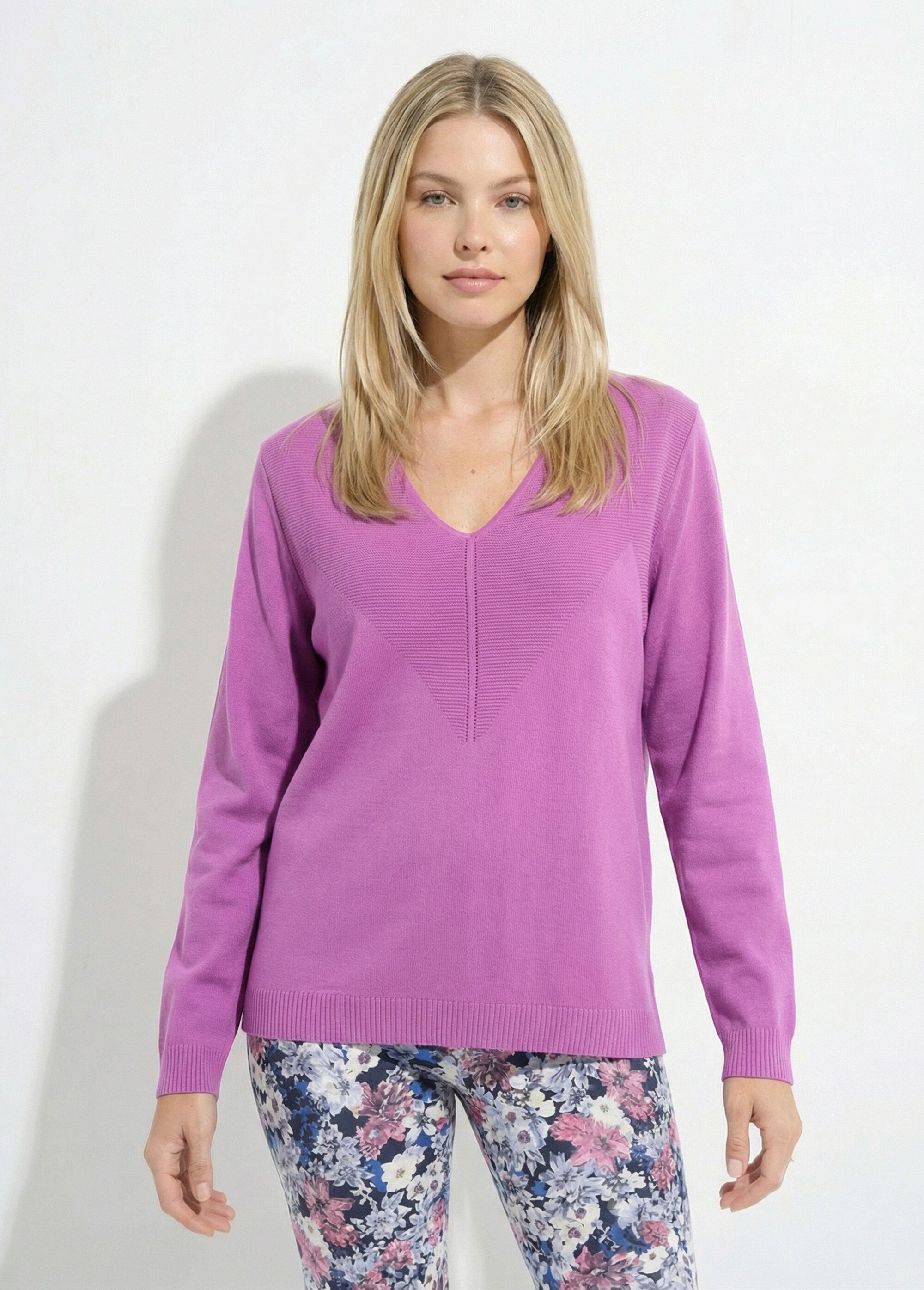 Pull fin col V manches longues Femme MAGENTA MELIA FA1