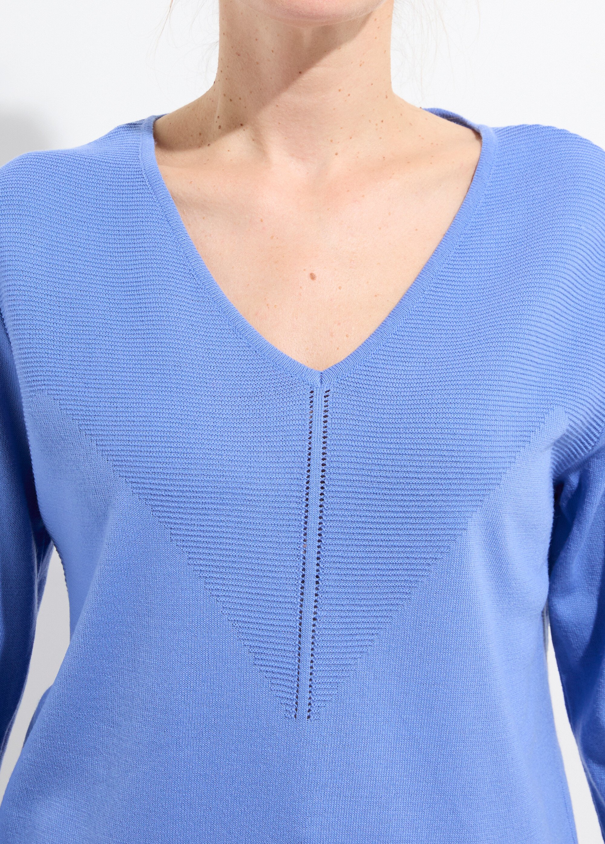 Pull fin col V manches longues Femme Bleu MELIA DE1