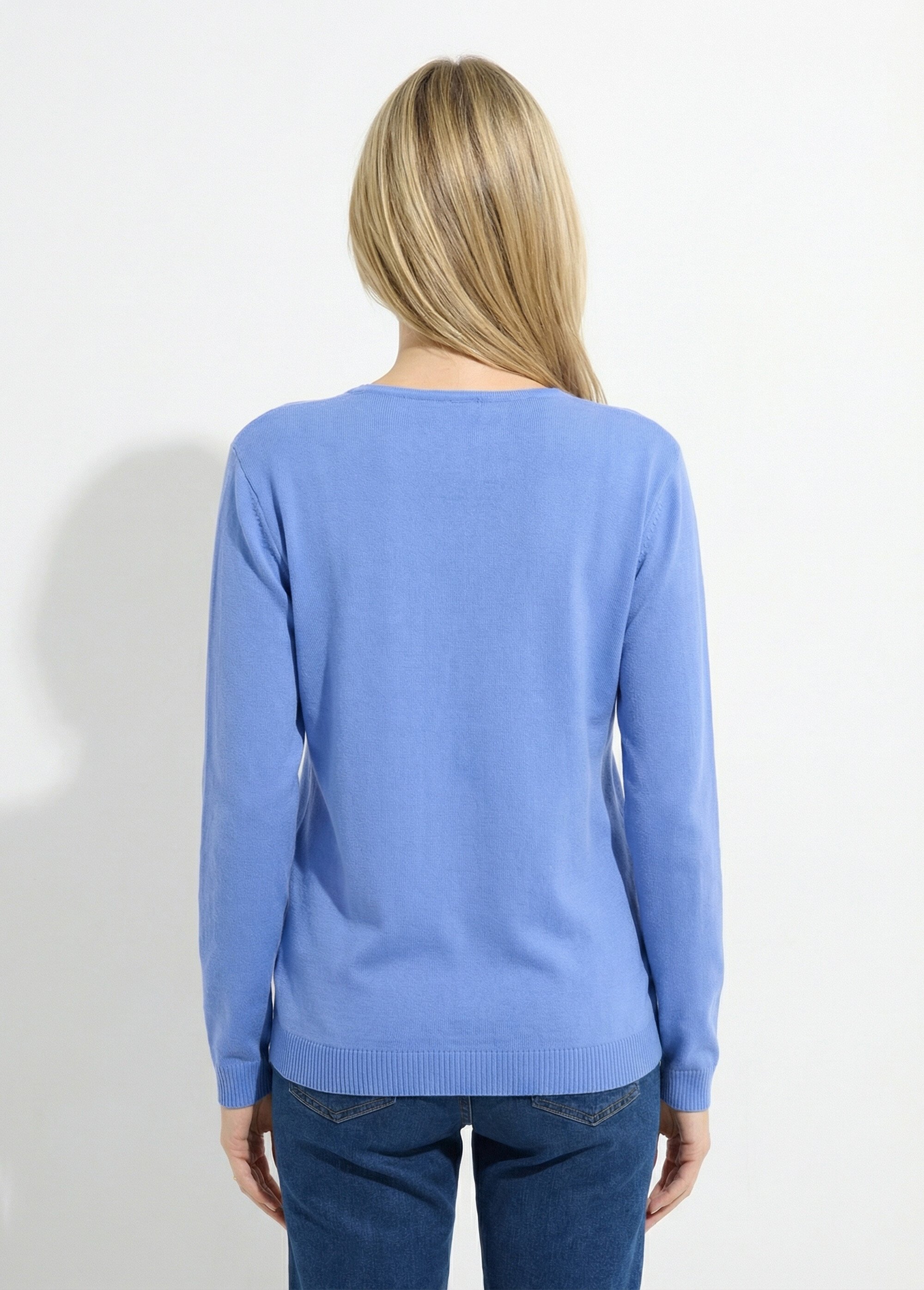 Pull fin col V manches longues Femme Bleu MELIA DO1