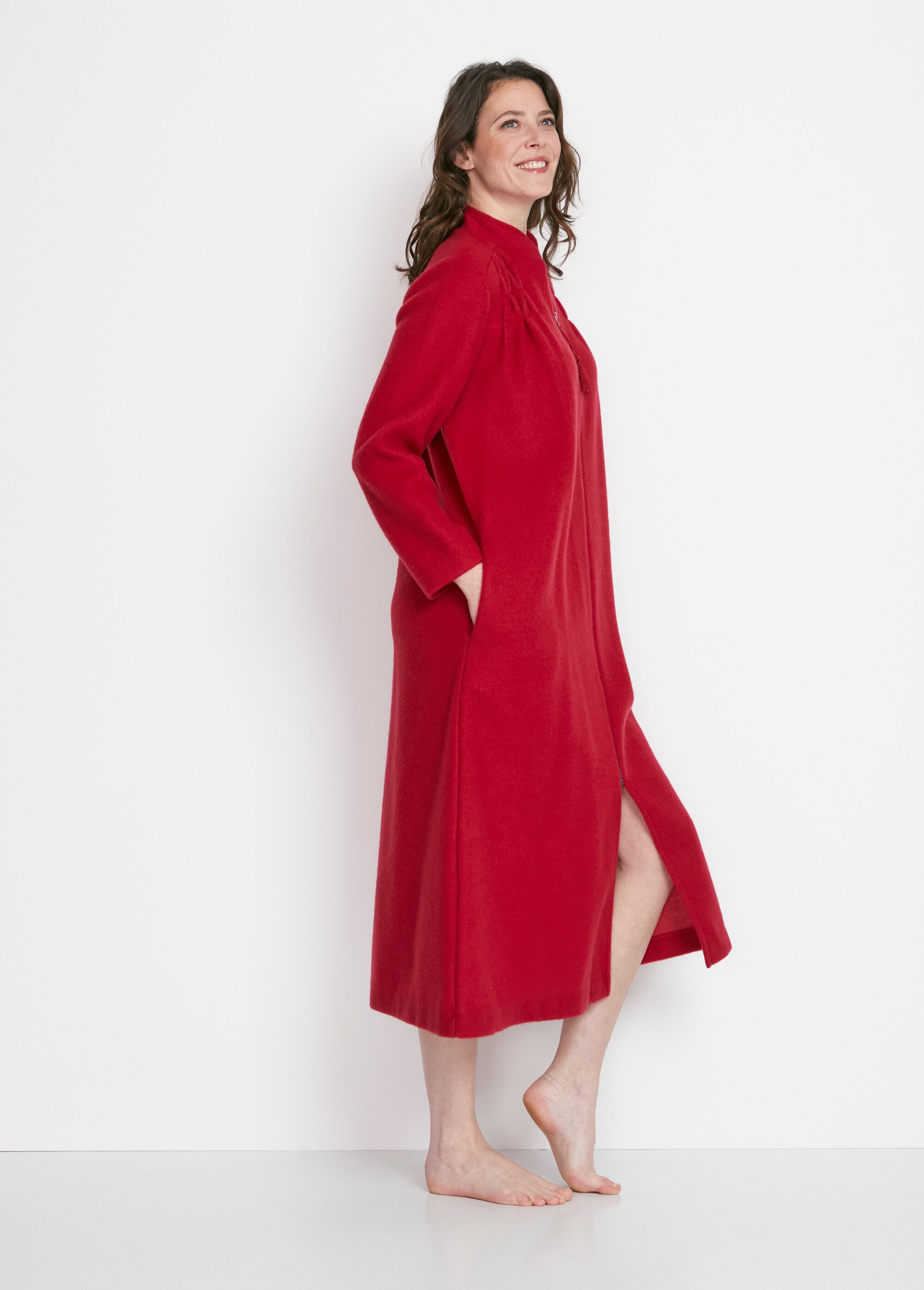 Peignoir zippé maille Courtelle® Femme Rouge SONGE DR1