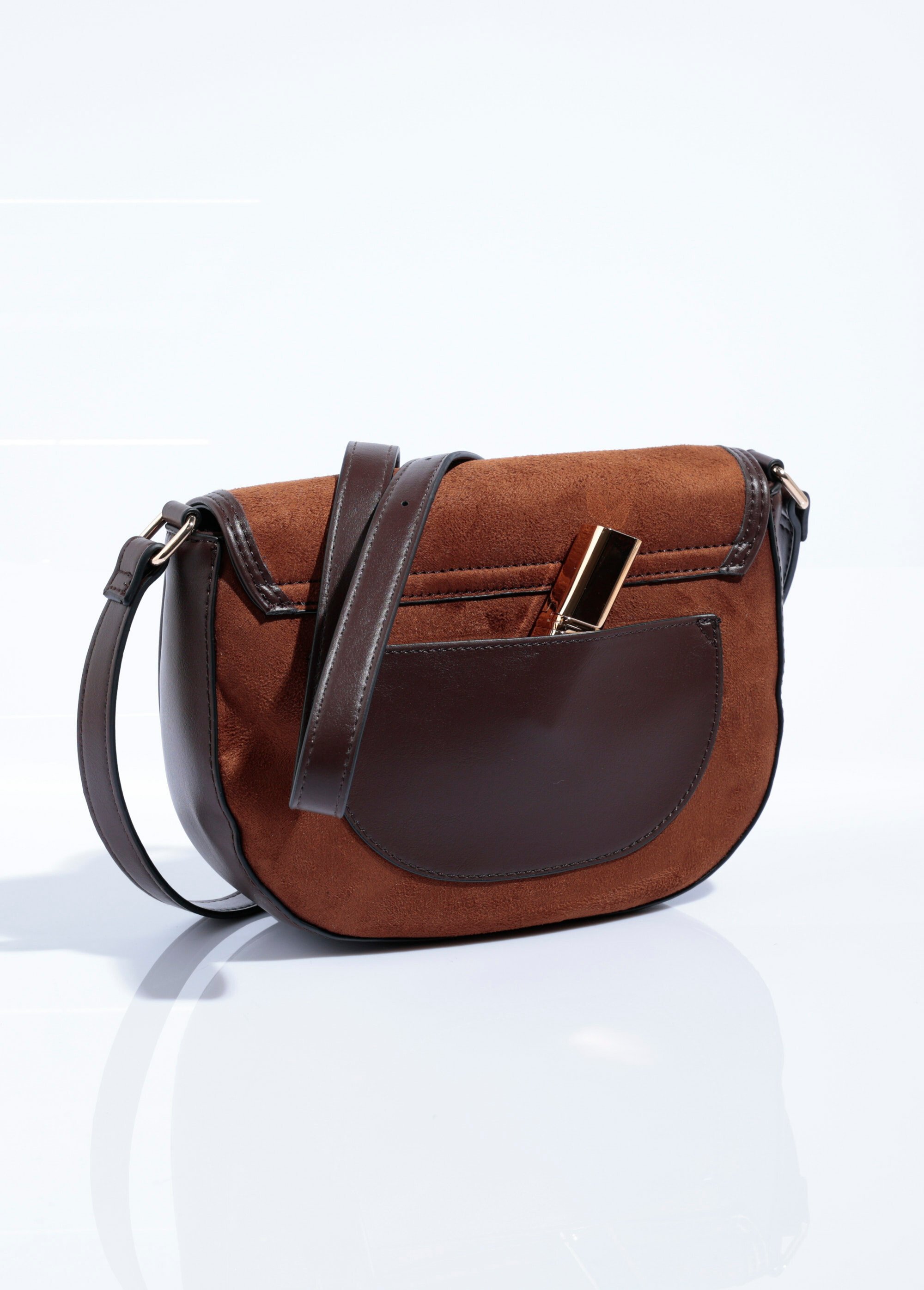 Sac à main chic demi lune en suédine Femme Beige MIM25635 DE2