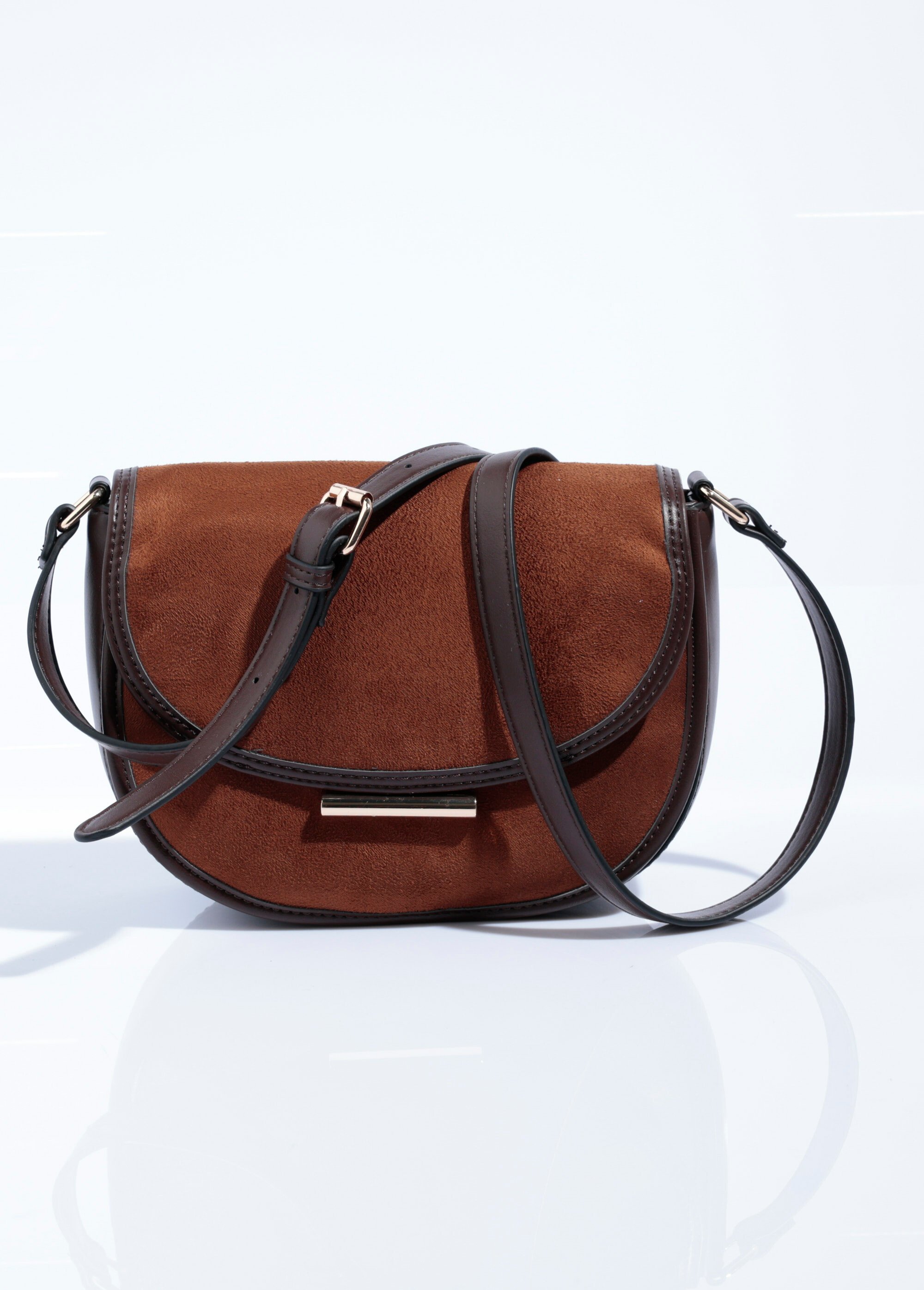 Sac à main chic demi lune en suédine Femme Beige MIM25635 FA1