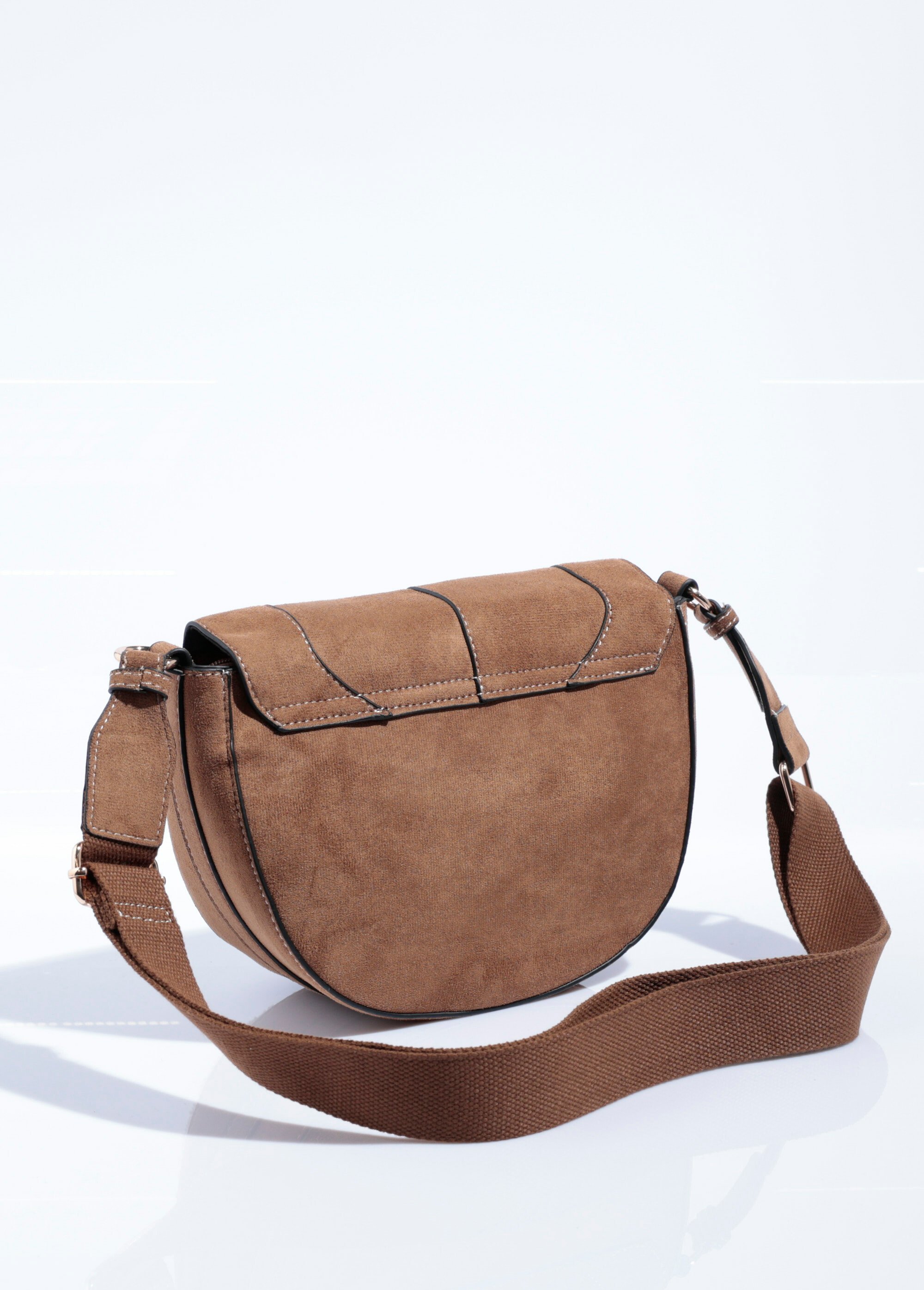 Sac à main demi lune suédine et fourrure Femme Beige MIM25611 DO1