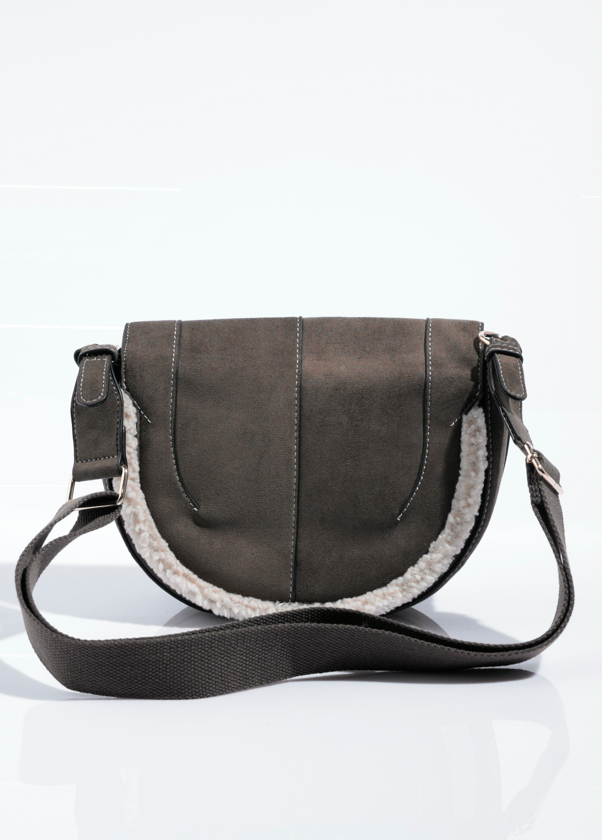 Sac à main demi lune suédine et fourrure Femme Vert MIM25611 FA1