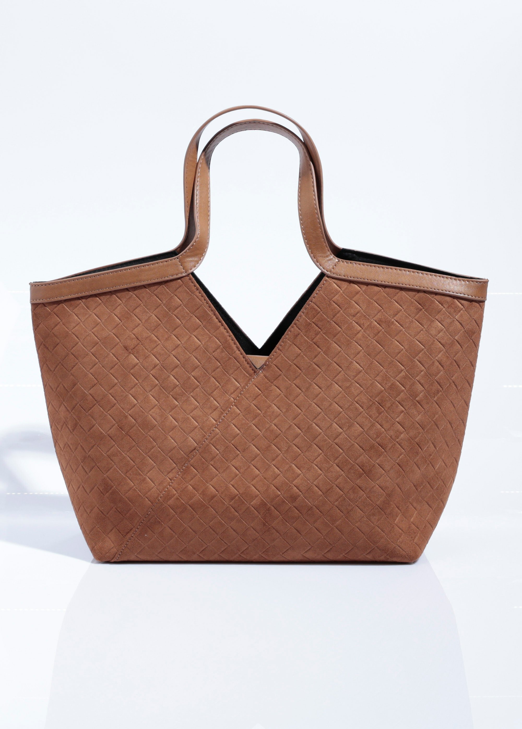 Sac cabas en suédine effet tressé Femme Beige MIM25667 DO1