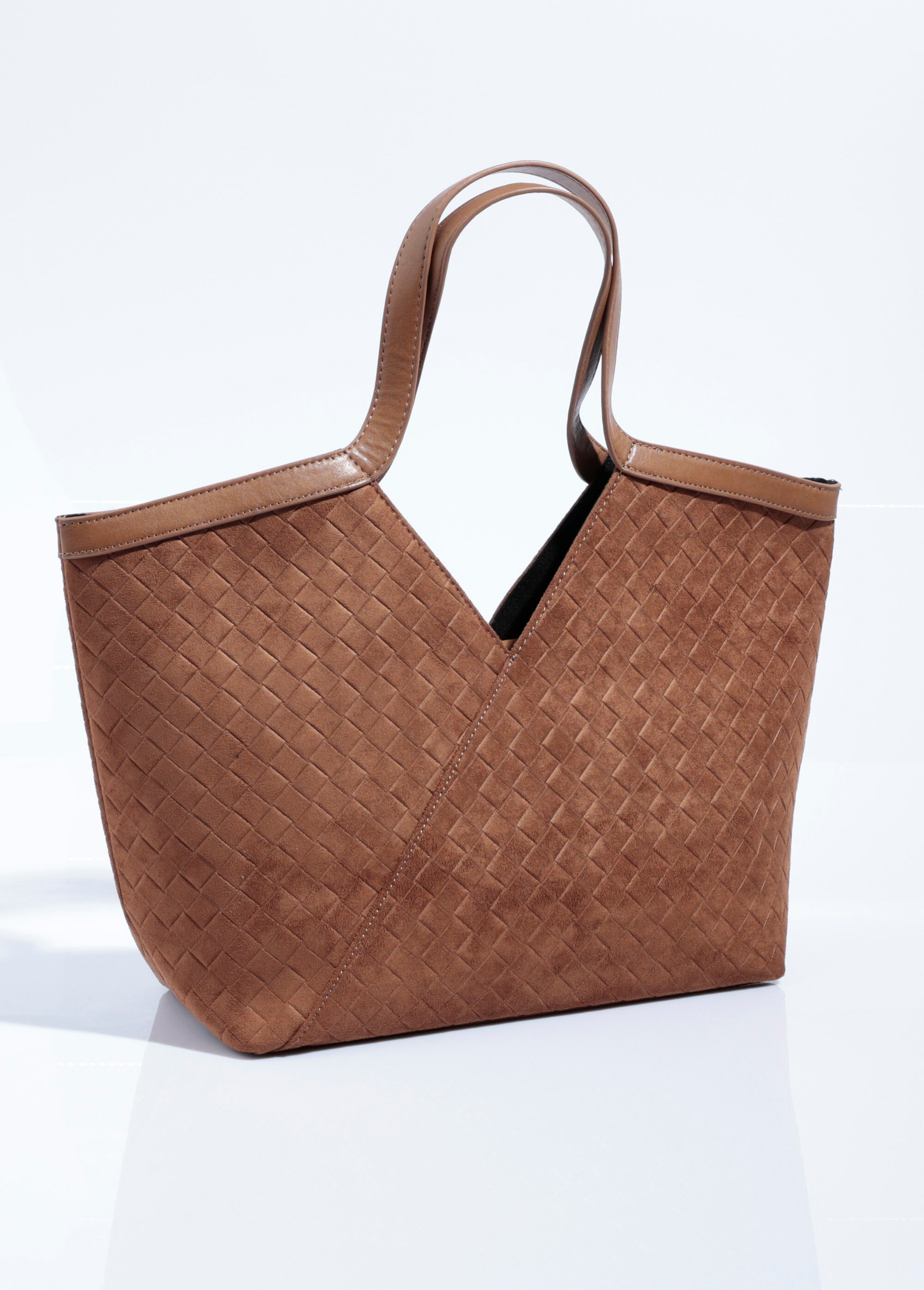 Sac cabas en suédine effet tressé Femme Beige MIM25667 FA1