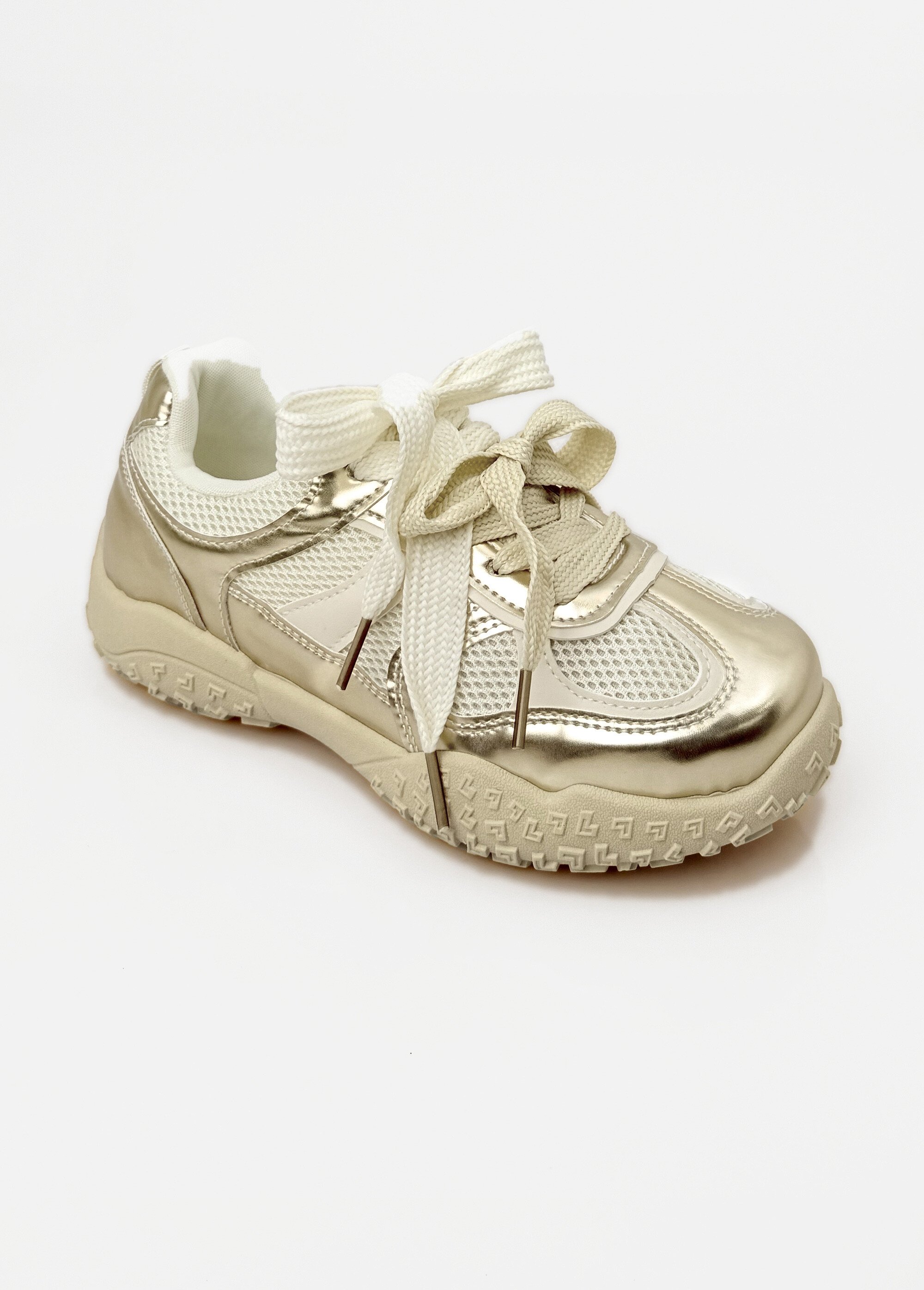 Sneakers multimatières + 2 paires lacets Femme Beige LBS-DYX1090 FA1