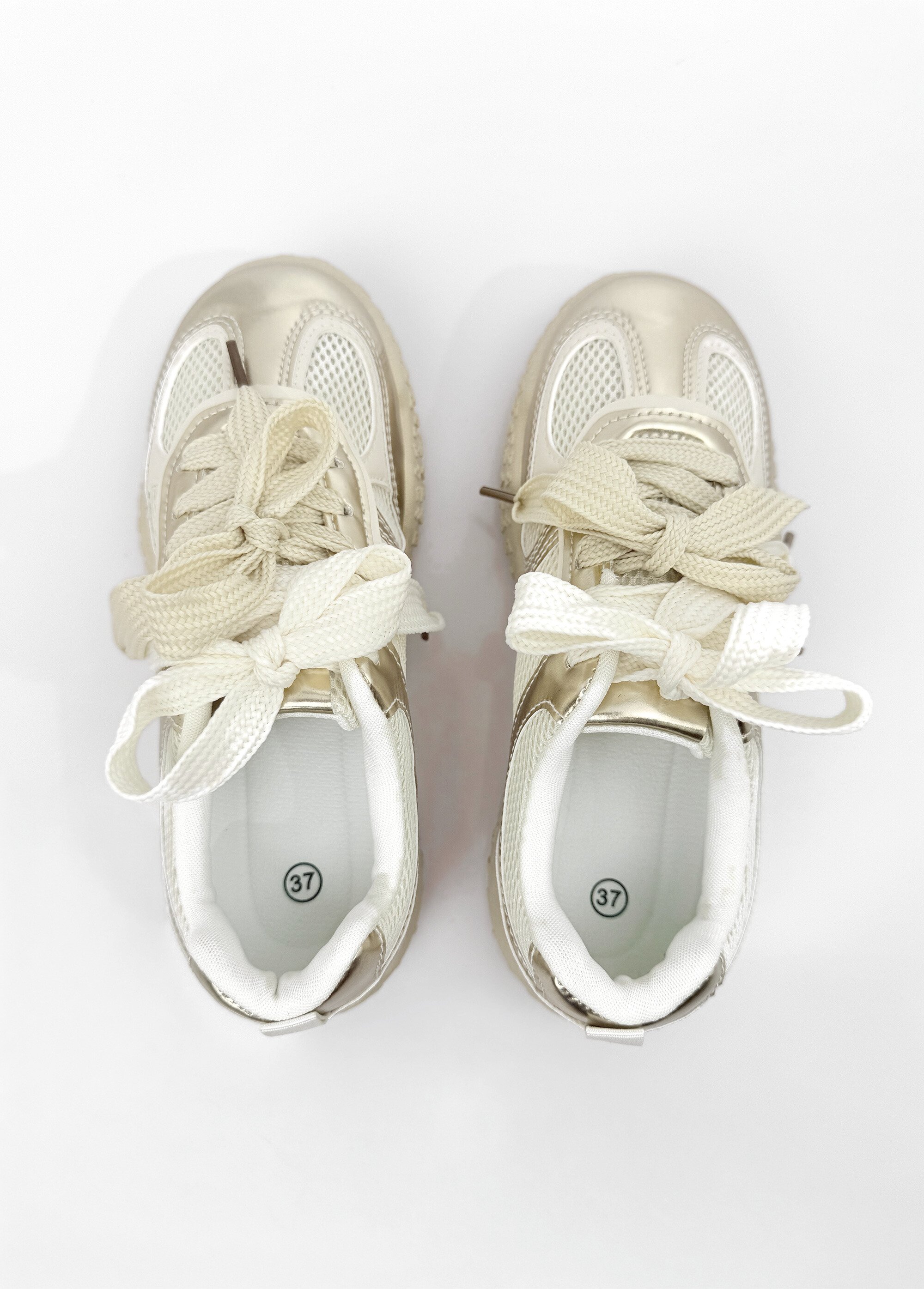 Sneakers multimatières + 2 paires lacets Femme Beige LBS-DYX1090 OV1