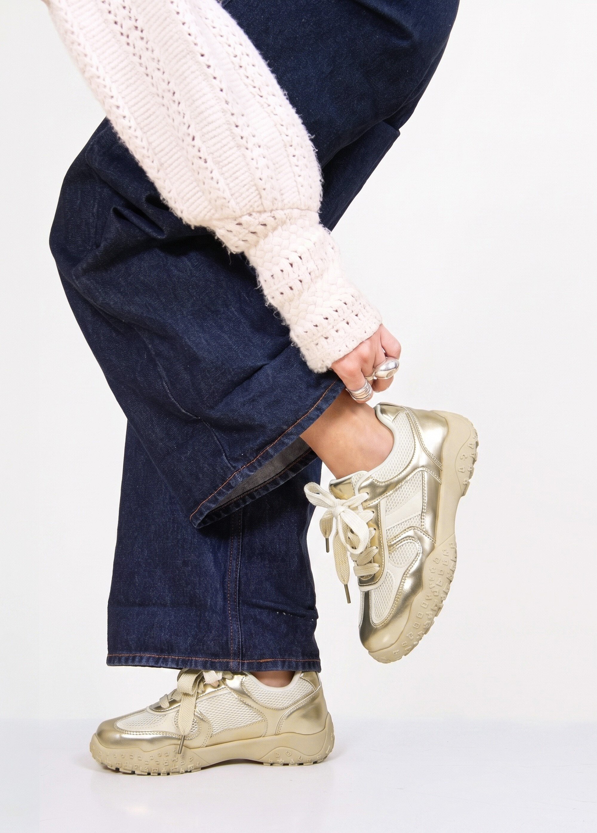 Sneakers multimatières + 2 paires lacets Femme Beige LBS-DYX1090 SI1