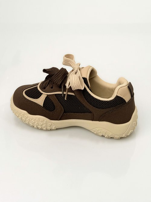 Sneakers multimatières + 2 paires lacets Femme Marron LBS-DYX1090 DO1