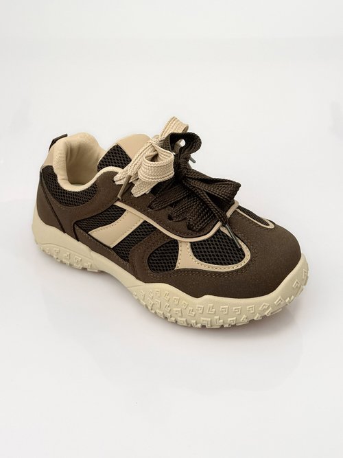 Sneakers multimatières + 2 paires lacets Femme Marron LBS-DYX1090 FA1