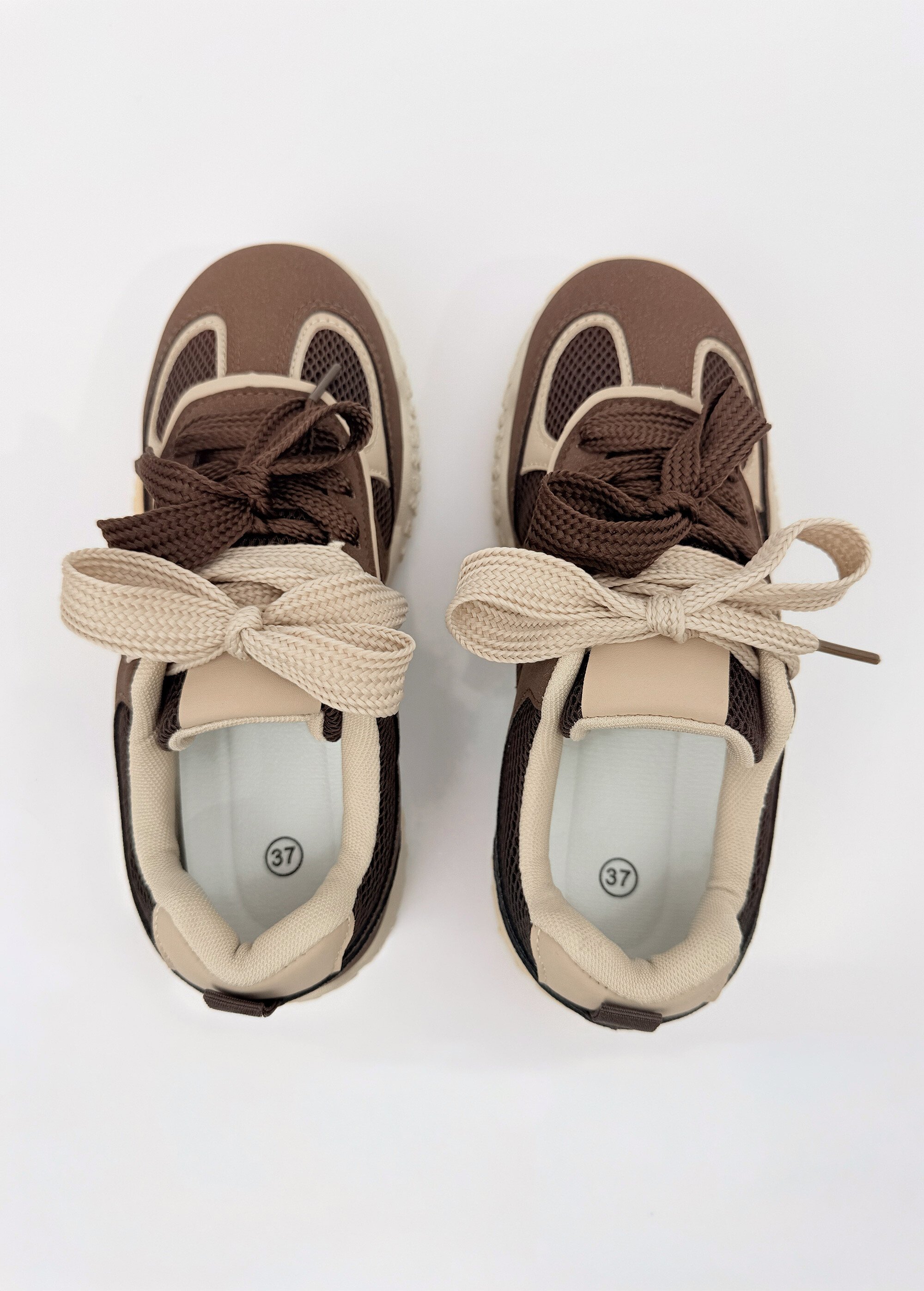 Sneakers multimatières + 2 paires lacets Femme Marron LBS-DYX1090 OV1