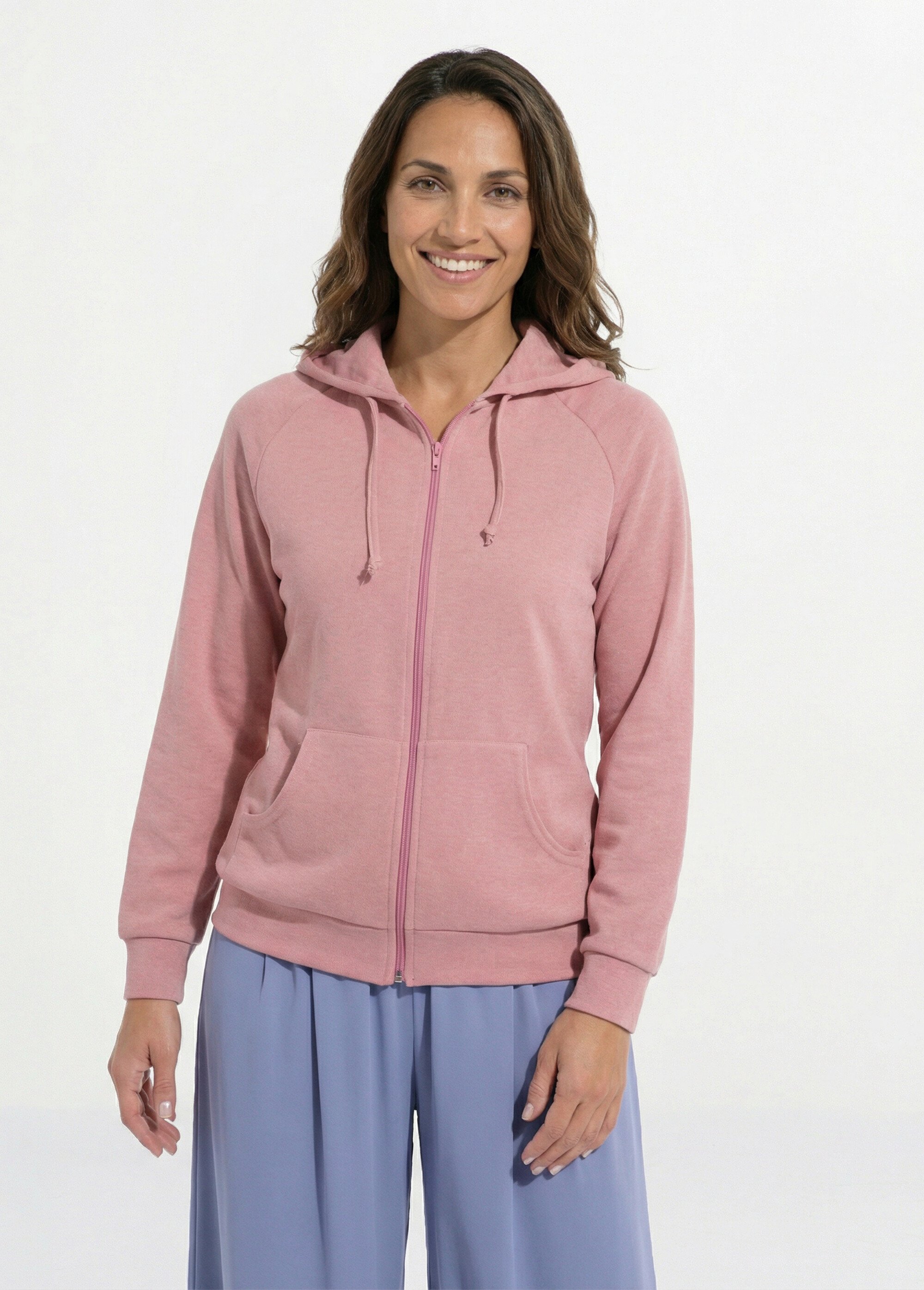 Sweat zippé à capuche molleton gratté Rose MYLARIA FA1
