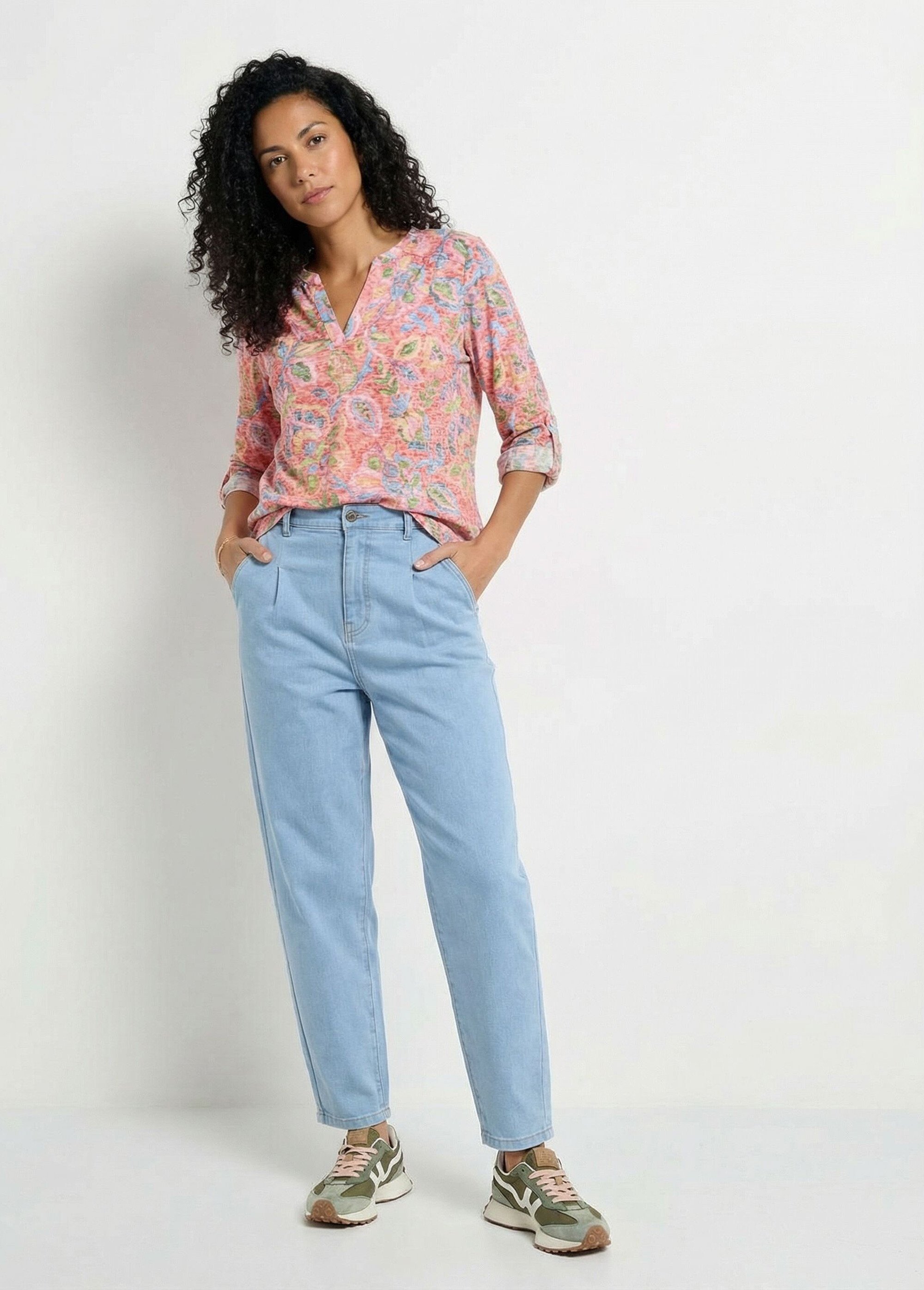 T-shirt ample col V manches 3/4 retroussables Femme IMPRIME CORAIL COBIN SF1