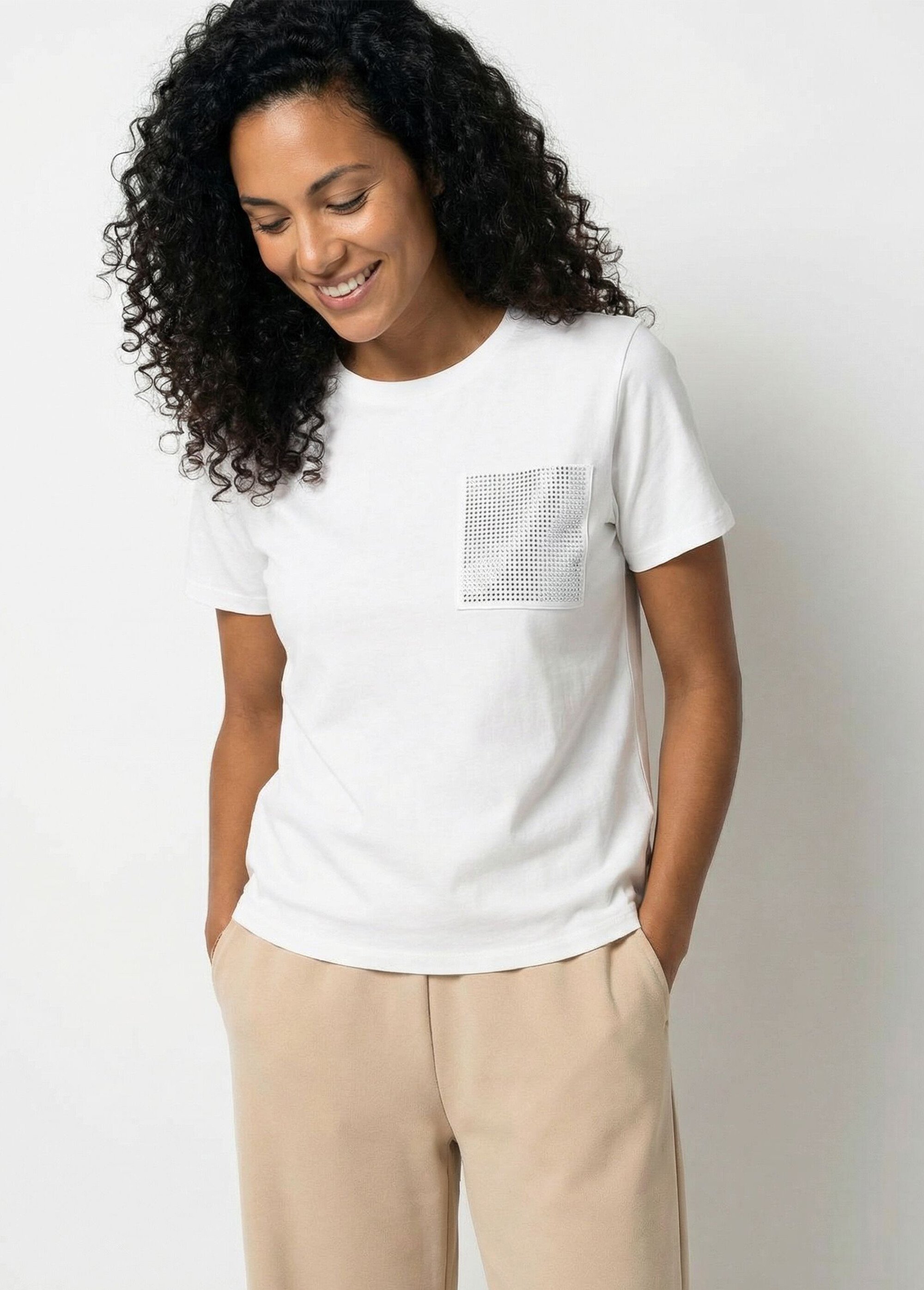 T-shirt boîte manches courtes strass Femme Blanc CODAL MV1