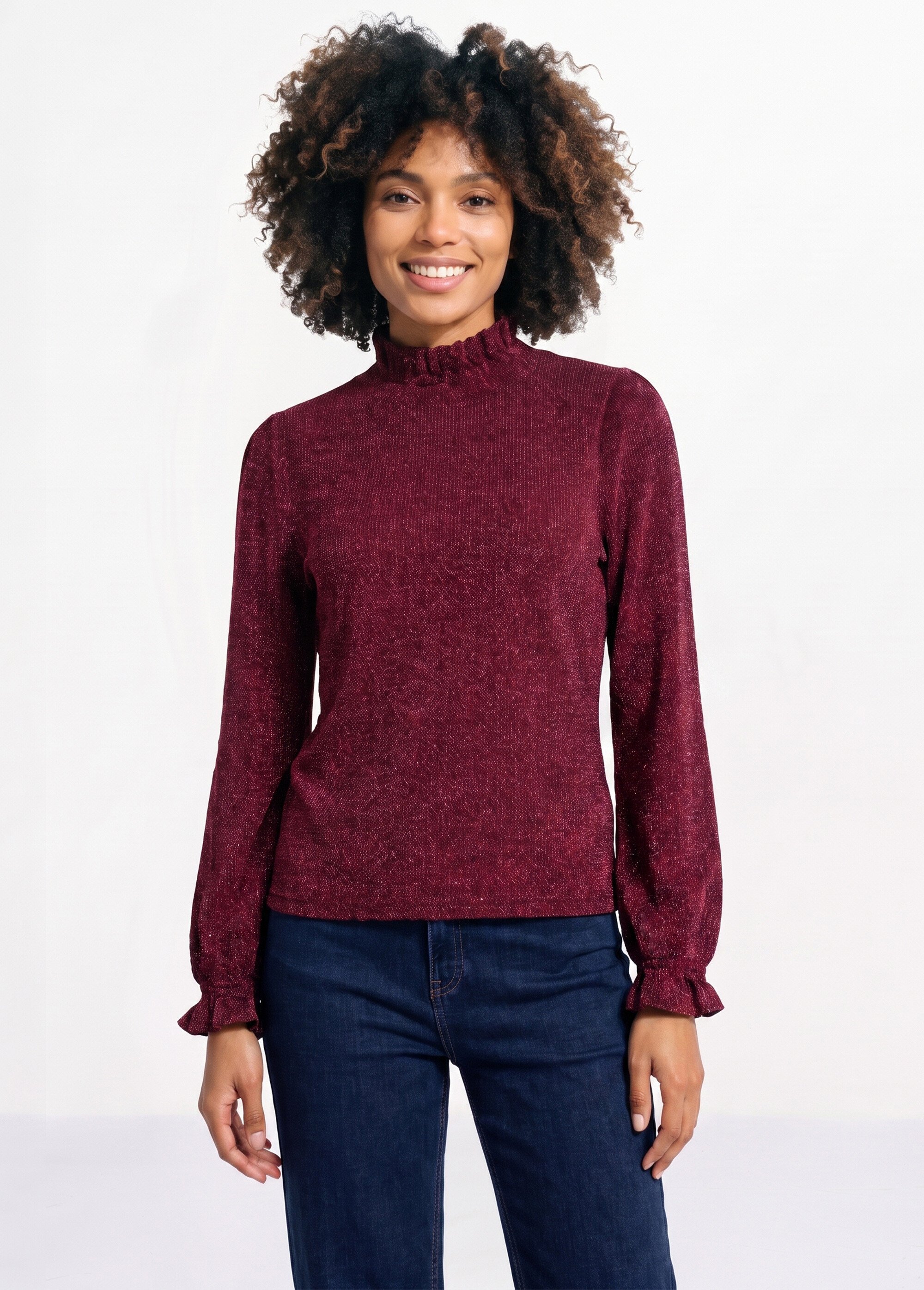 T-shirt col montant col et poignets smockés Femme Rouge CASSETTE FA1