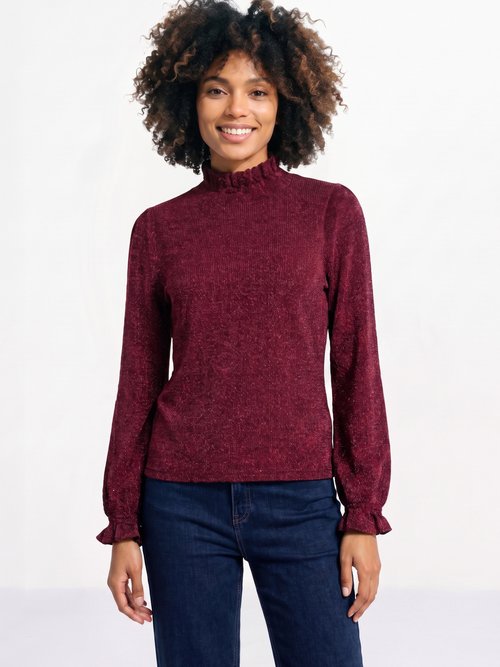 T-shirt col montant col et poignets smockés Femme Rouge CASSETTE FA1