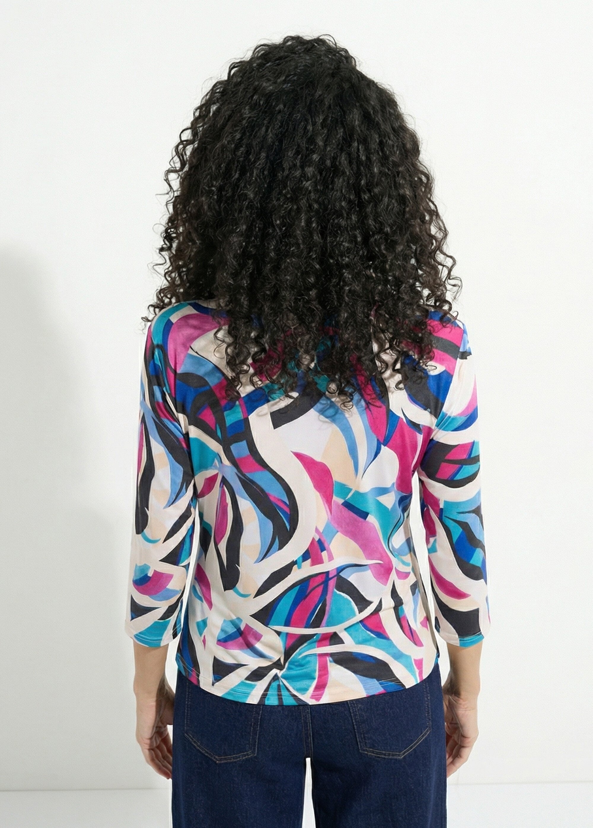 T-shirt drapé évasé manches 3/4 imprimé