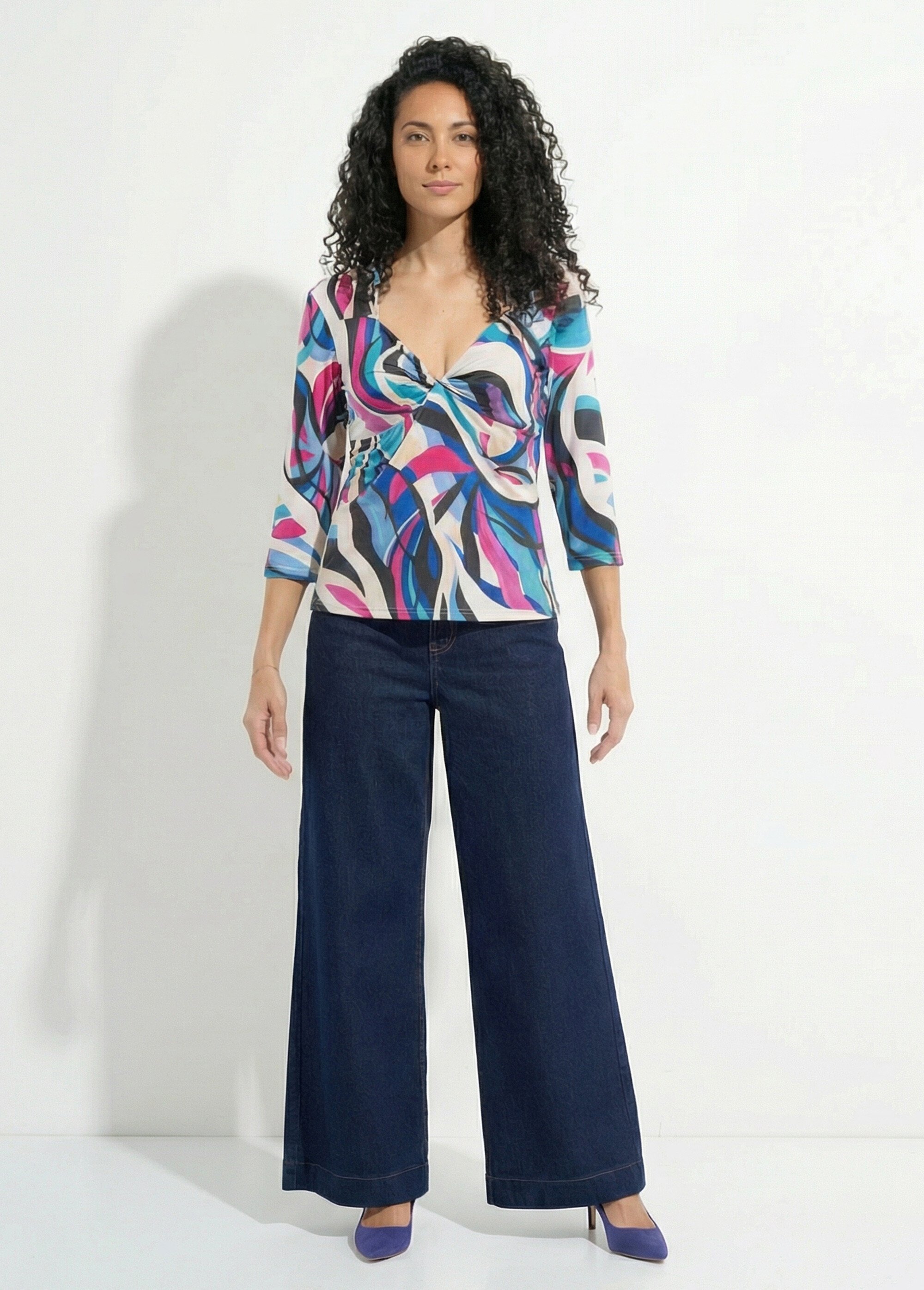 T-shirt drapé évasé manches 3/4 imprimé Femme Rose CORIN SF1