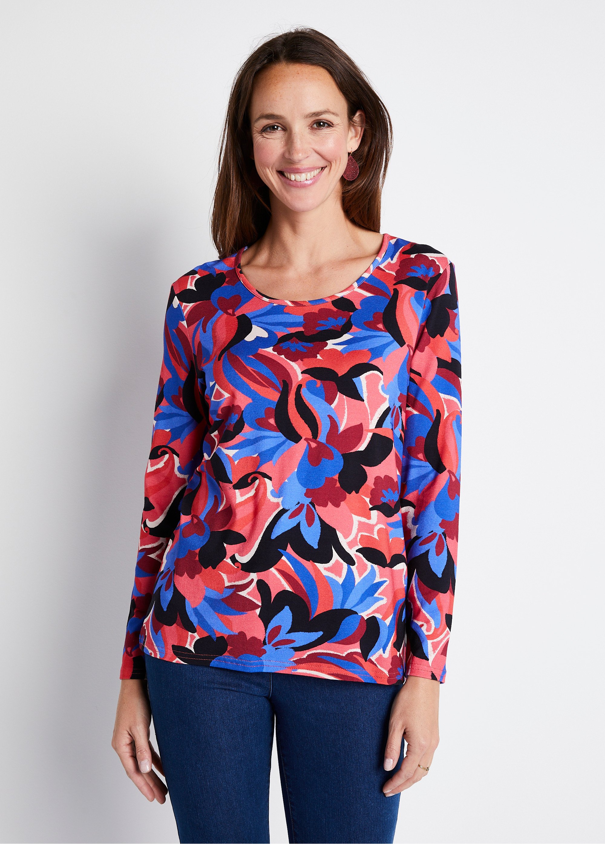 T-shirt droit manches longues imprimé