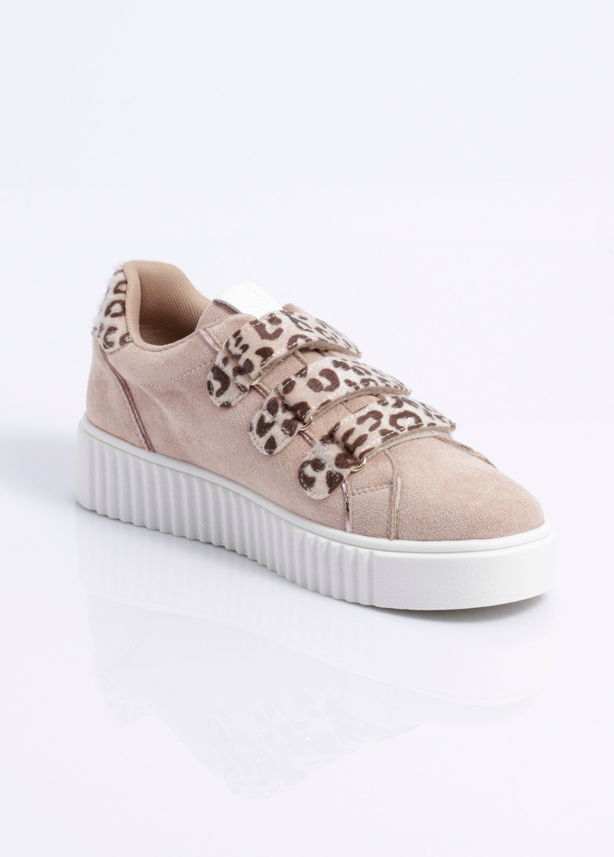 Baskets à scratchs, suédine et léopard Femme Beige MYSKP5016 DE2