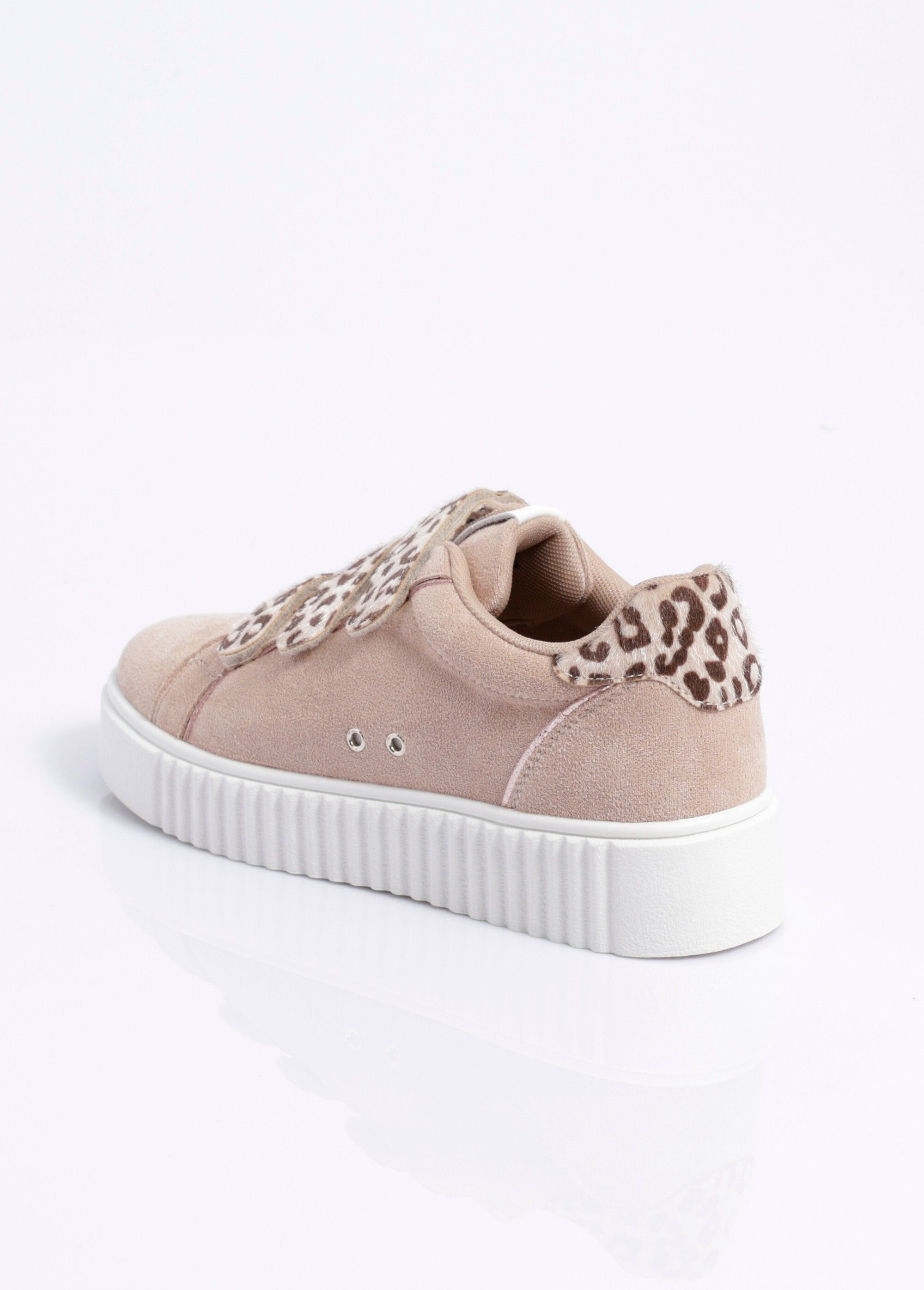 Baskets à scratchs, suédine et léopard Femme Beige MYSKP5016 DO1