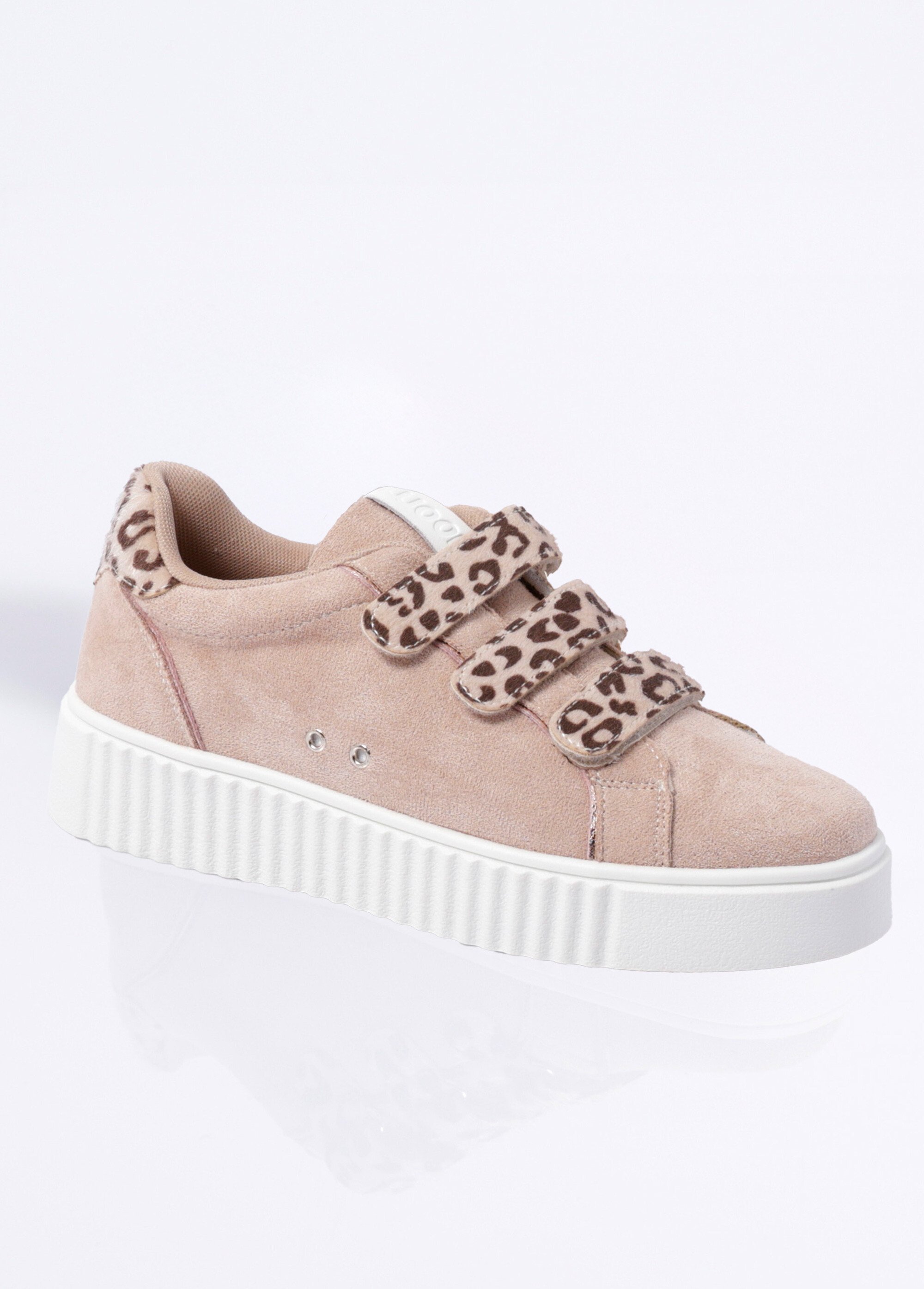 Baskets à scratchs, suédine et léopard Femme Beige MYSKP5016 FA1