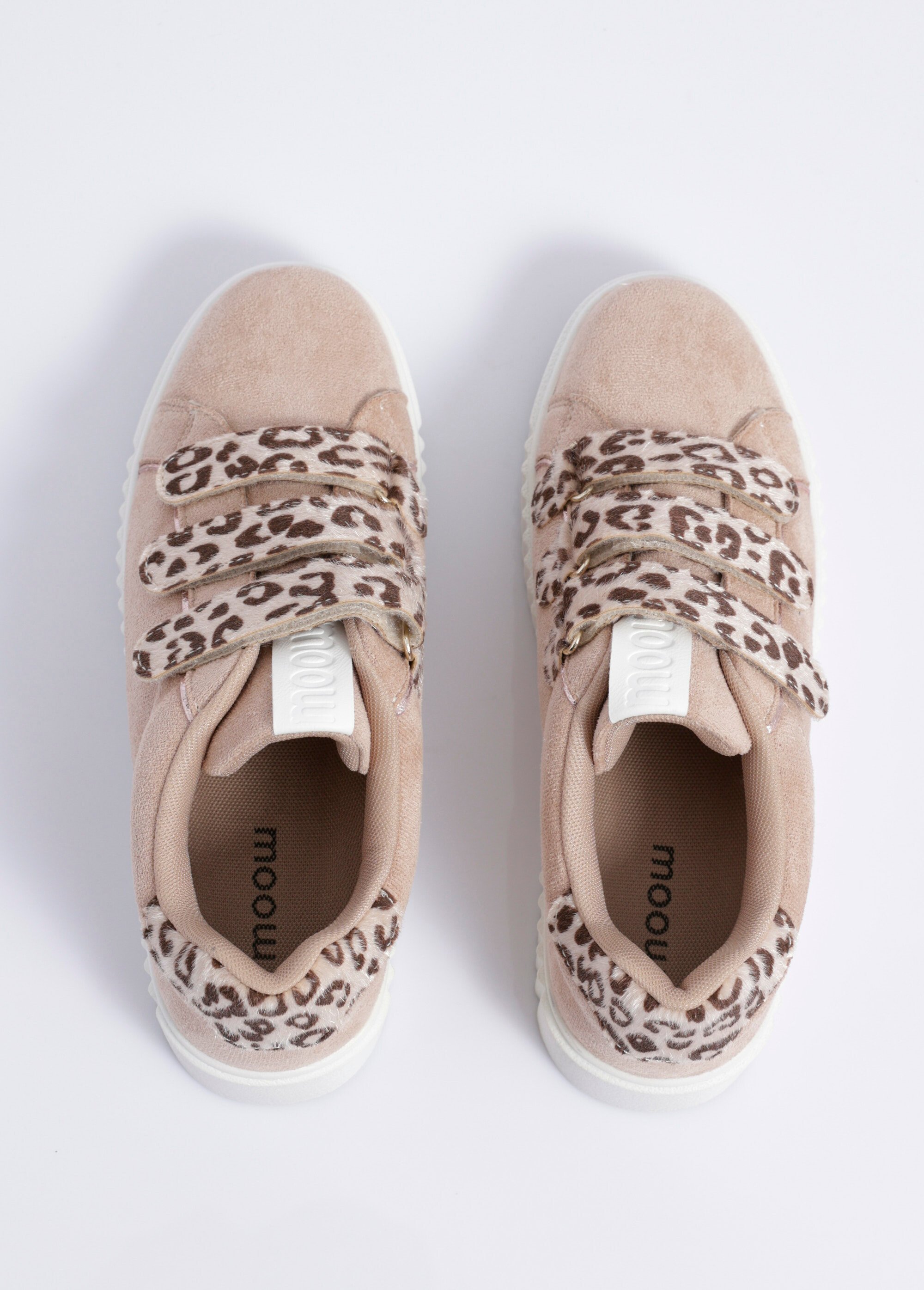 Baskets à scratchs, suédine et léopard Femme Beige MYSKP5016 OV1