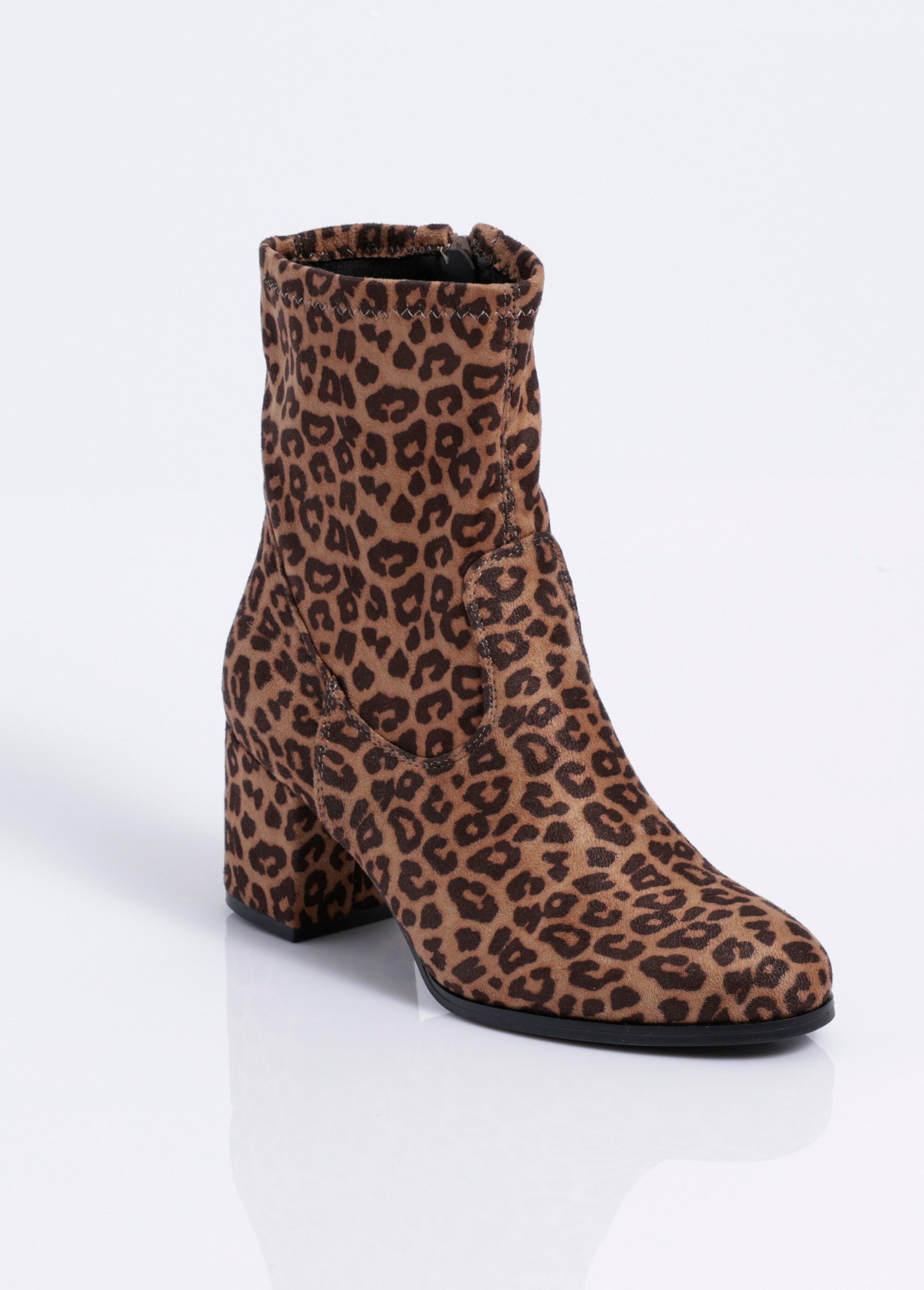 Boots en suédine léopard à talon haut Femme Noir MYSRA5508 FA1