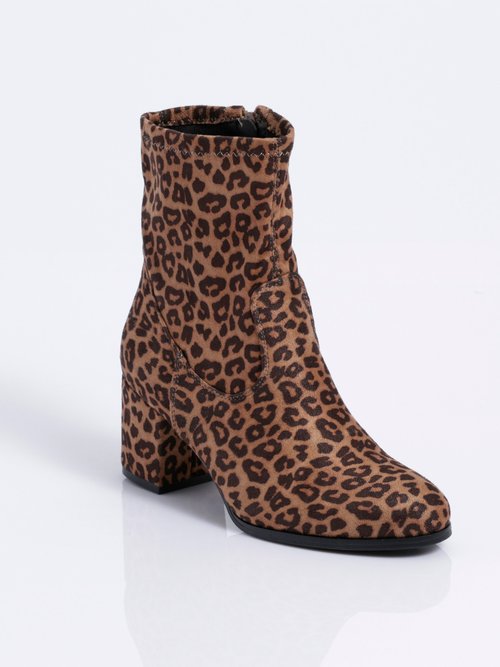 Boots en suédine léopard à talon haut Femme Noir MYSRA5508 FA1