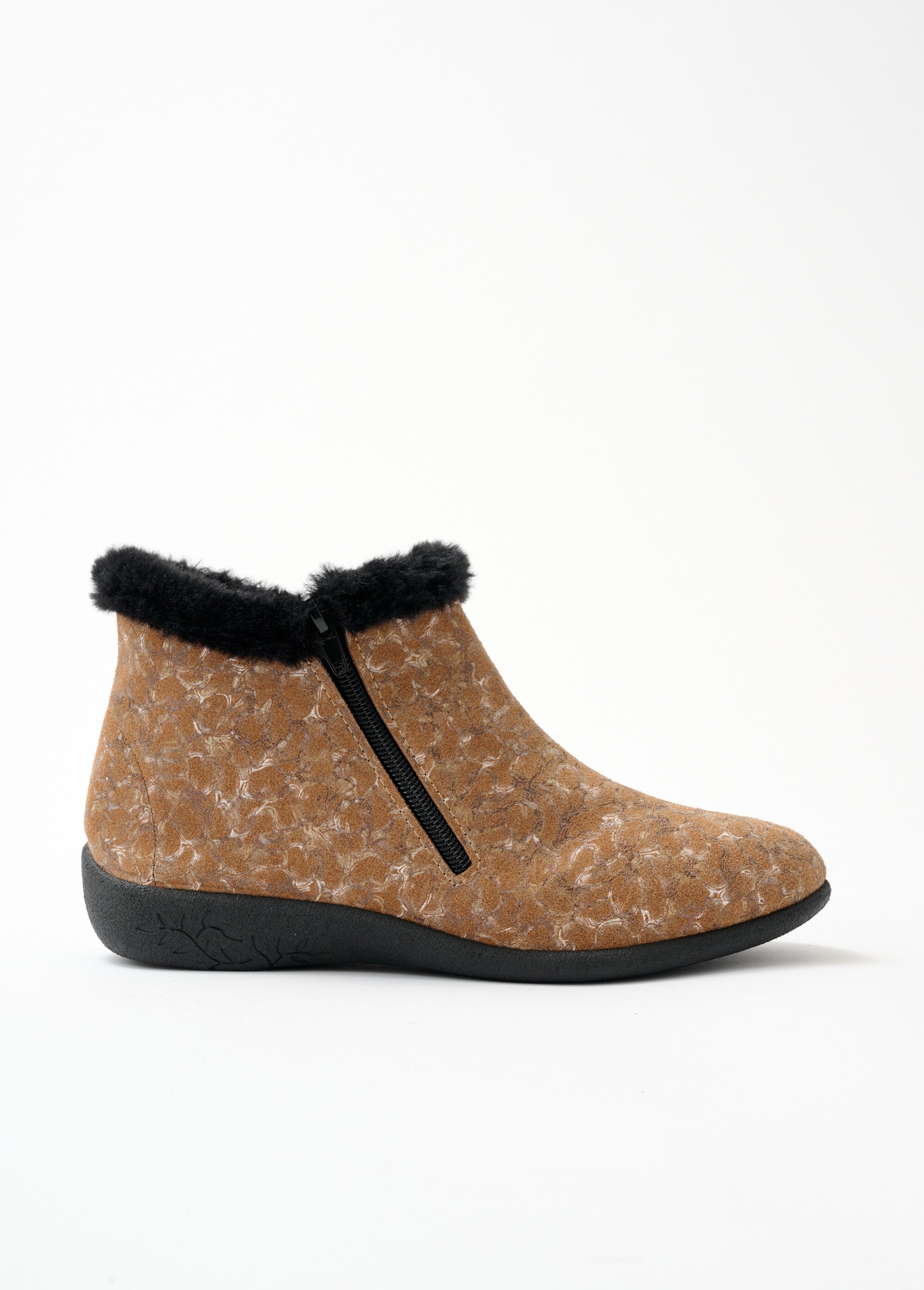 Boots largeur confort zippées cuir imprimé Femme Beige OVENNA DR1