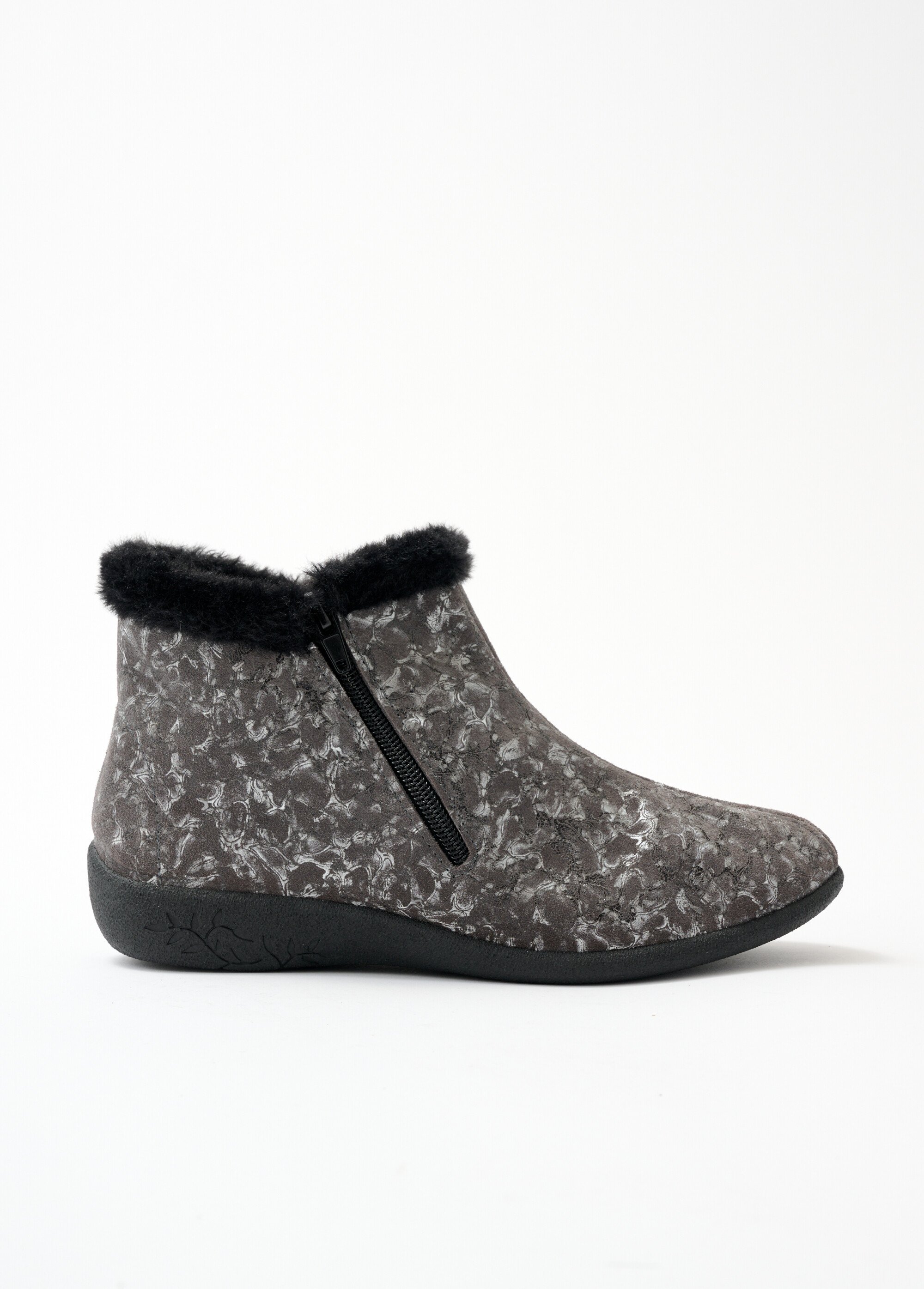 Boots largeur confort zippées cuir imprimé Femme Gris OVENNA DR1