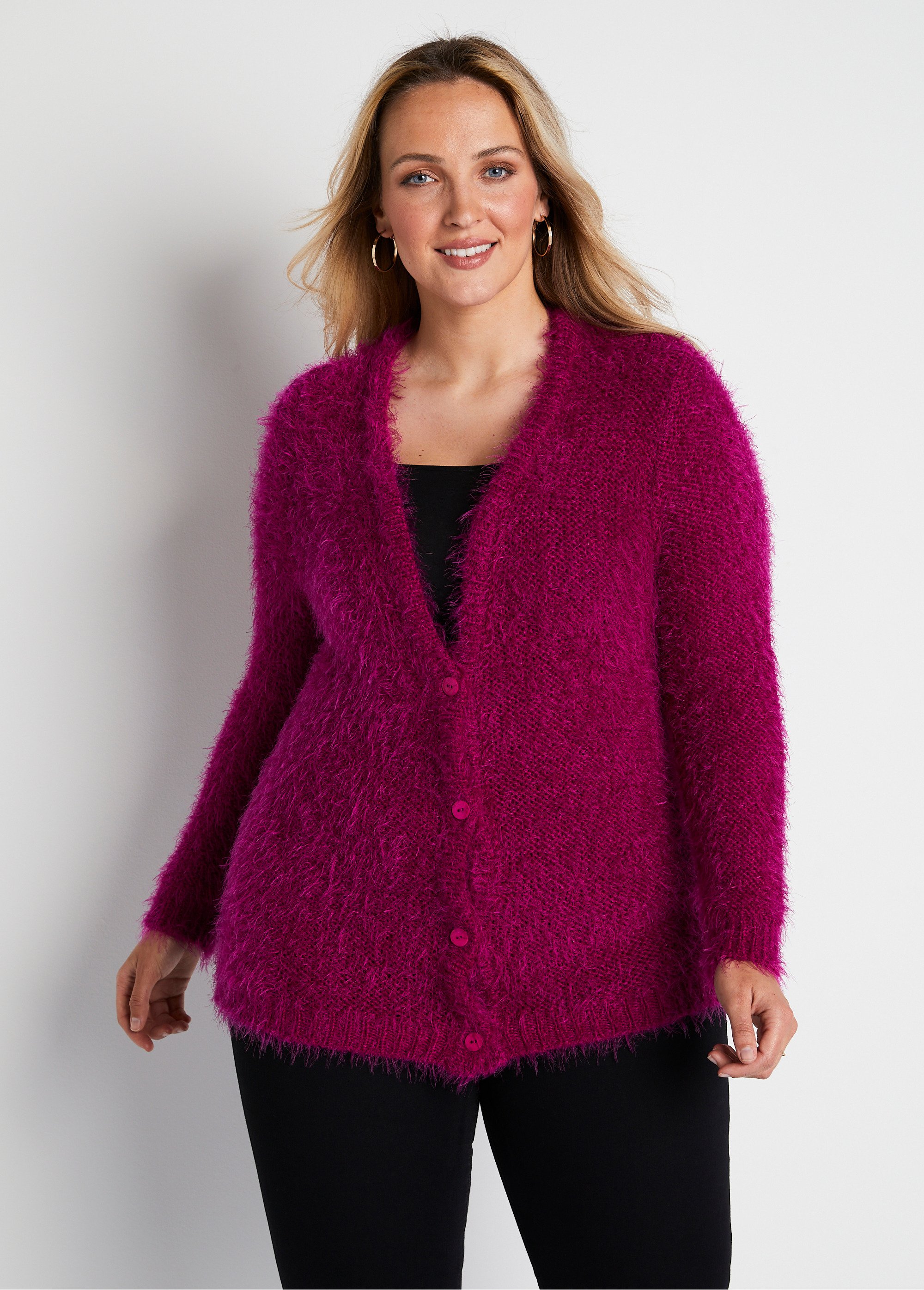 Gilet boutonné mi-long maille douce