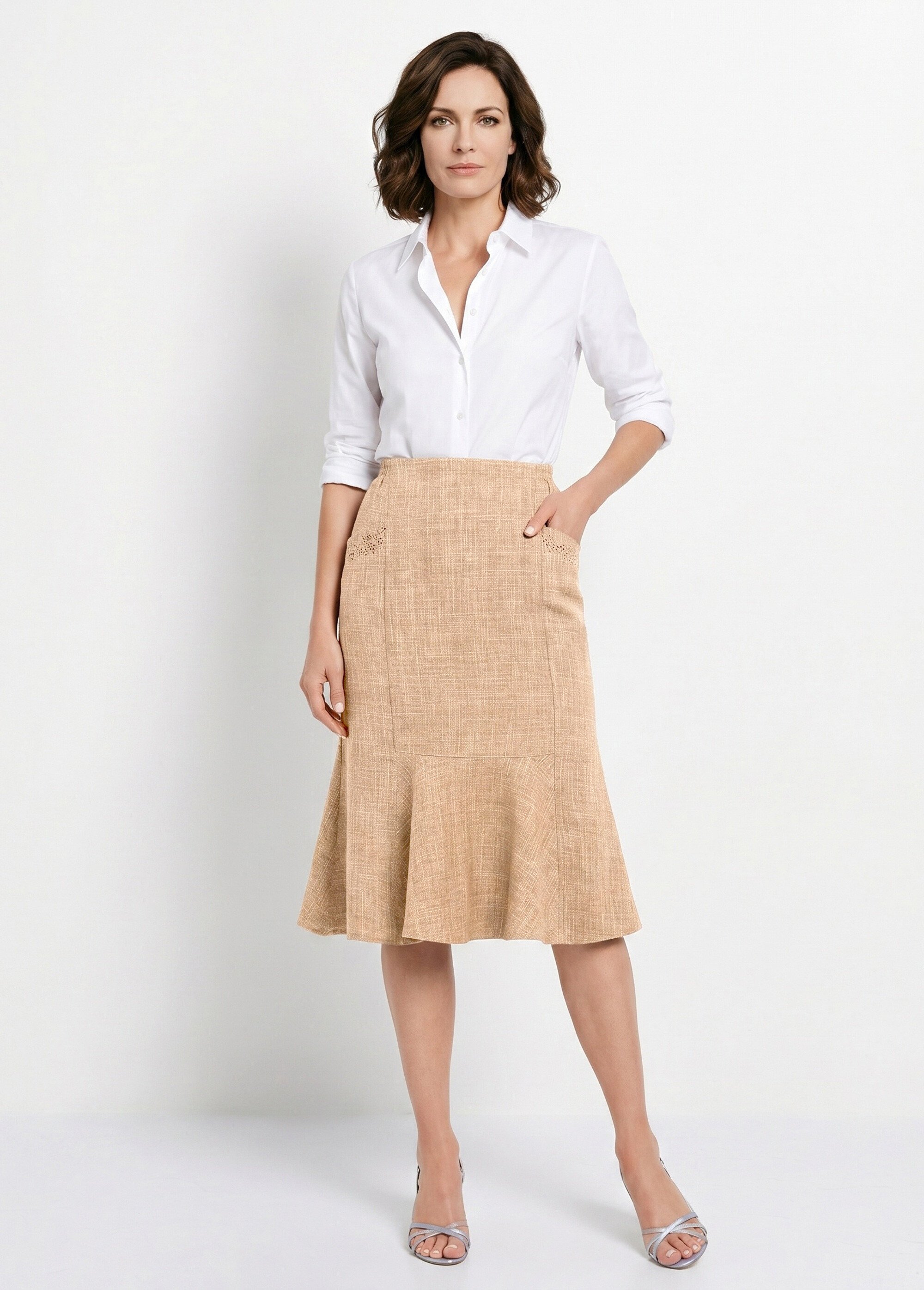 Jupe évasée ceinture élastiquée Femme Beige LUCETTE MV1