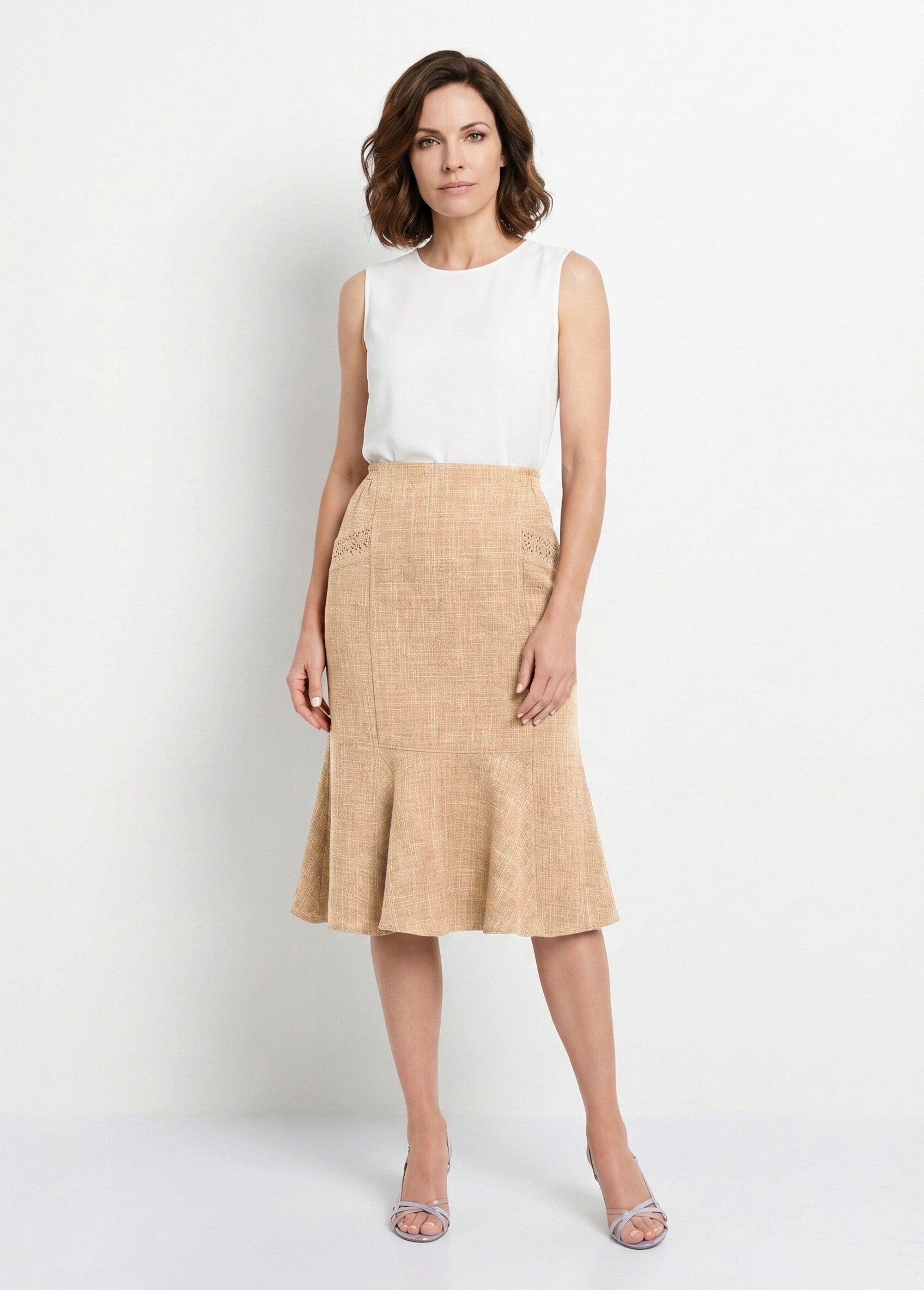Jupe évasée ceinture élastiquée Femme Beige LUCETTE SI1