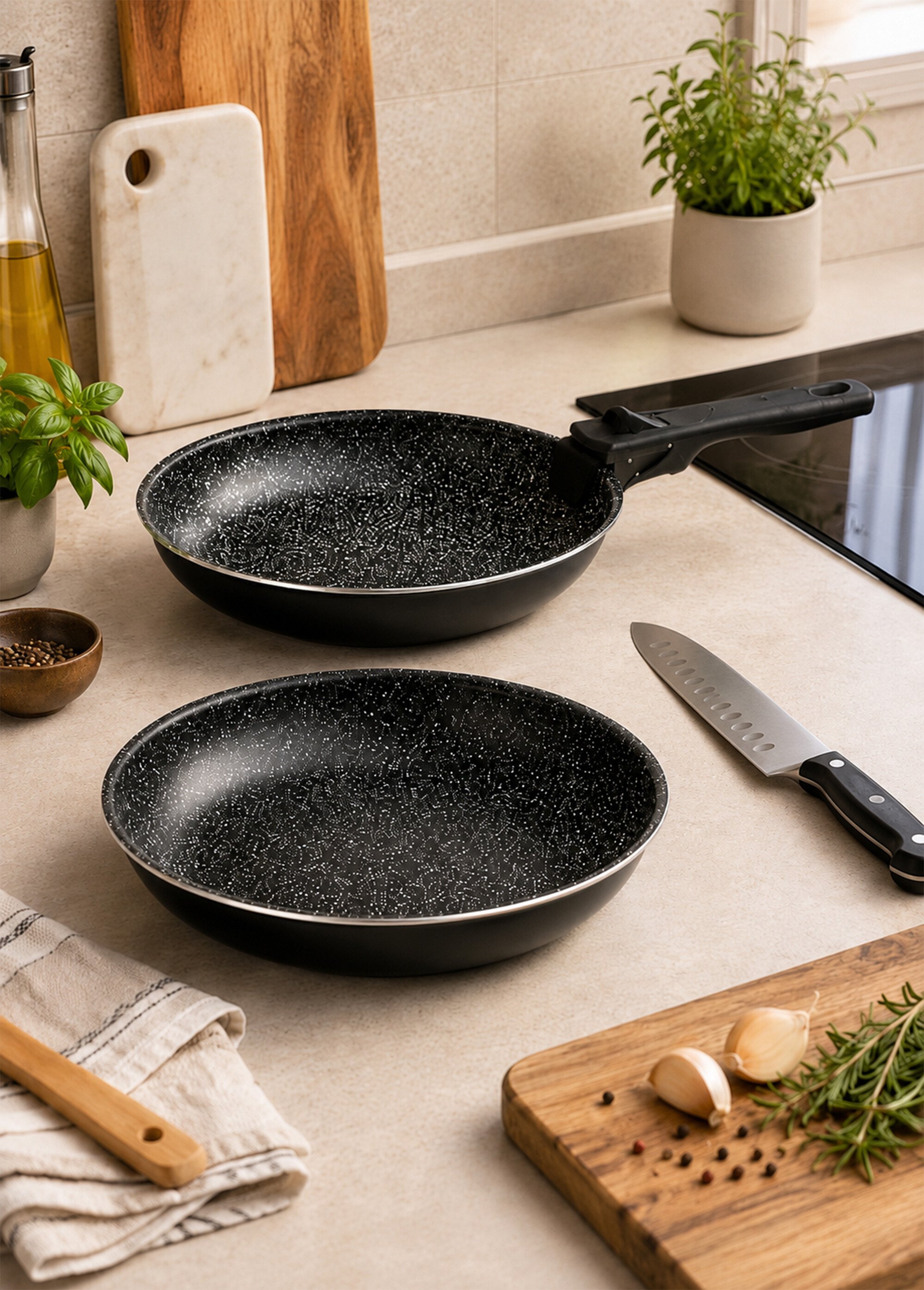 Lot 2 poêles alu 24/28cm + poignée amovible Noir JJA-135111 SI1