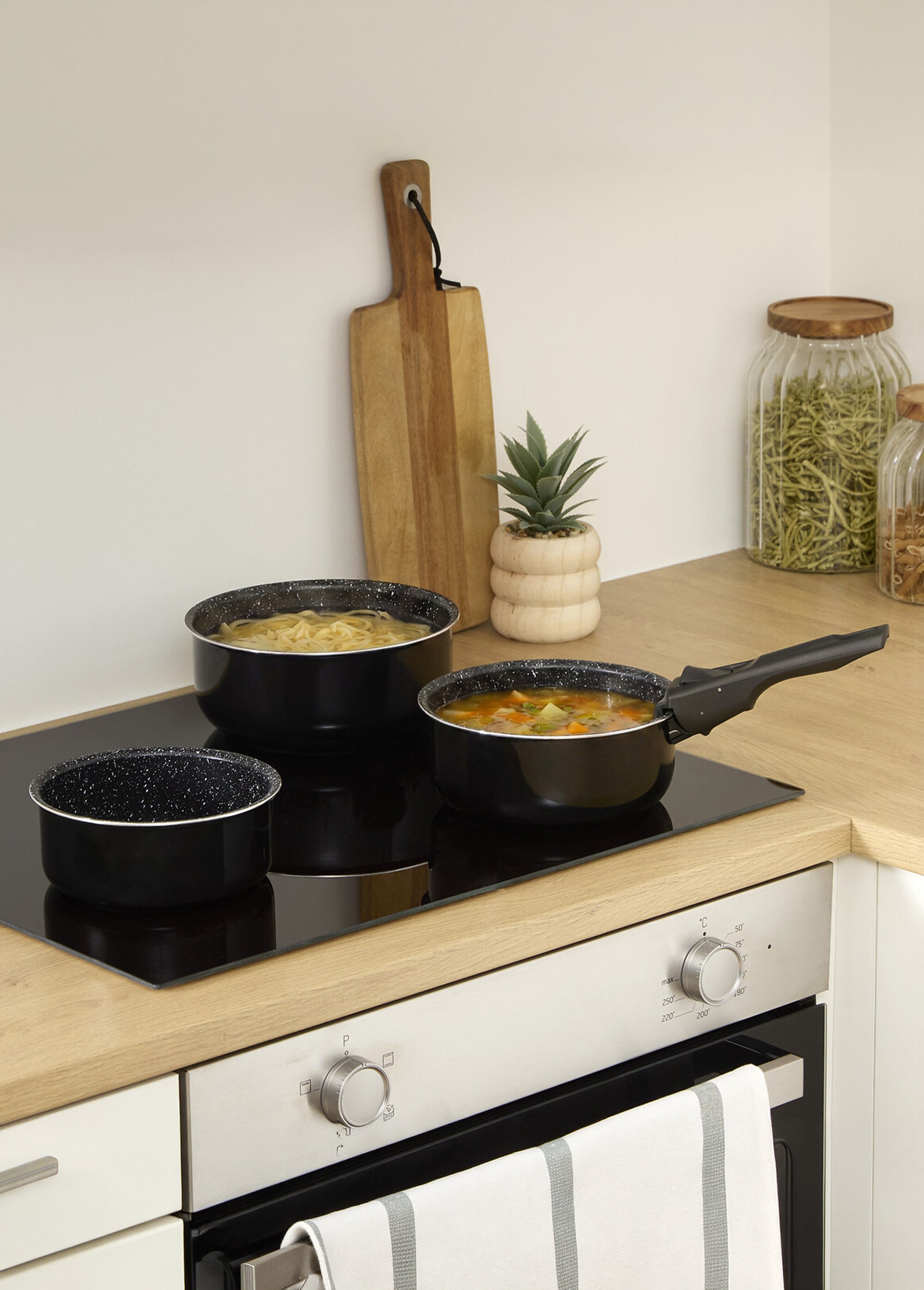 Lot 3 casseroles alu 16/18/20cm + poignée amovible Noir JJA-135112 SI1