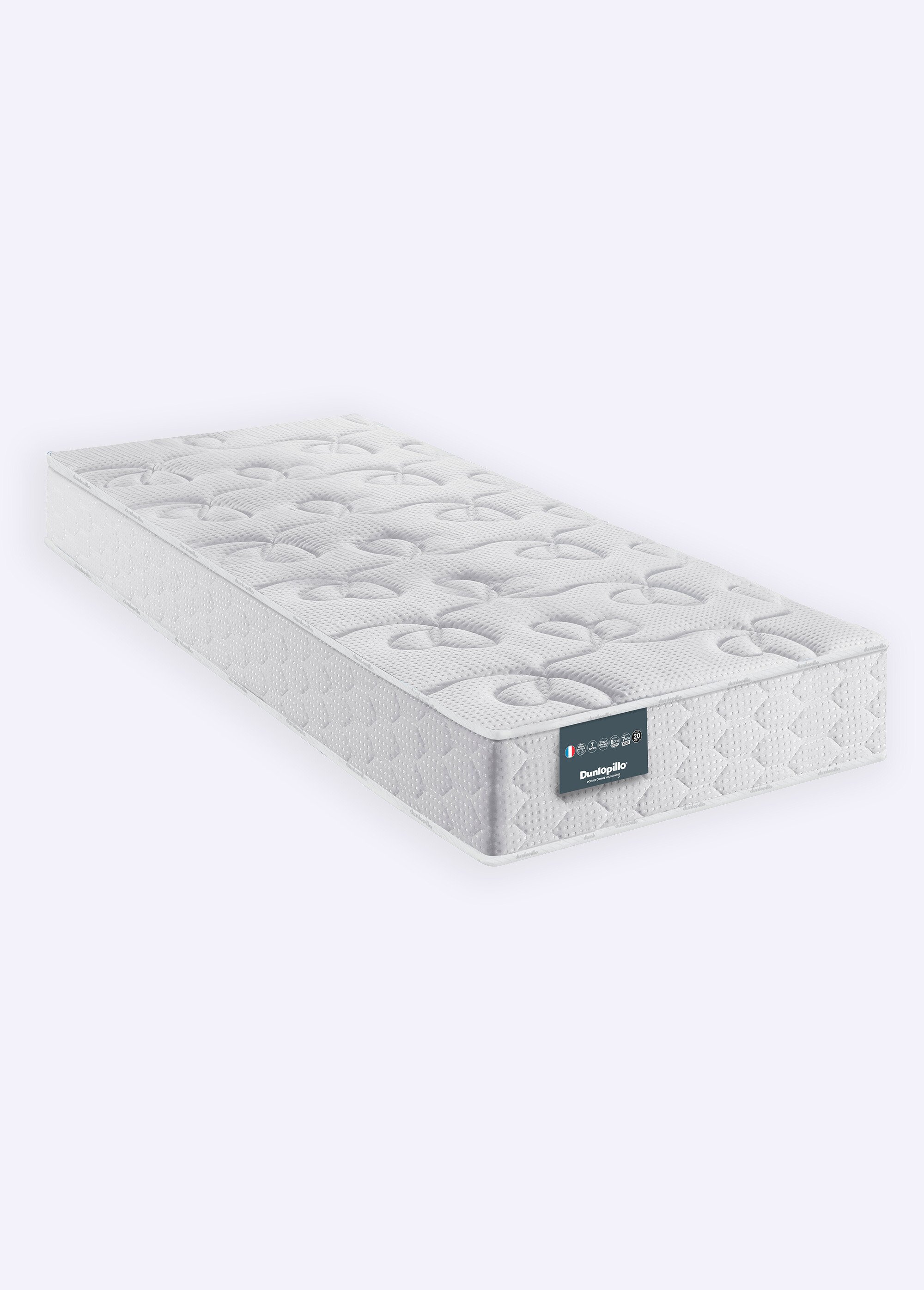 Matelas ferme latex 7 zones haute résilience, haut. 20cm BLANC DUN-GEN6 FA2